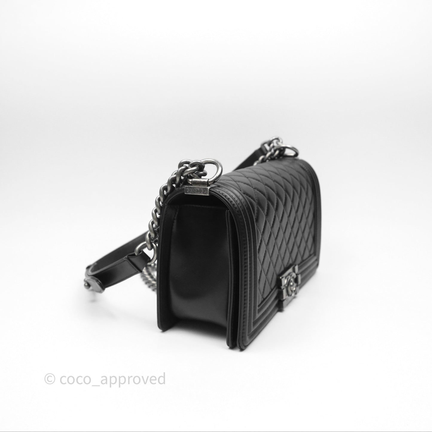 Chanel Quilted Medium Boy Black Calfskin Ruthenium Hardware