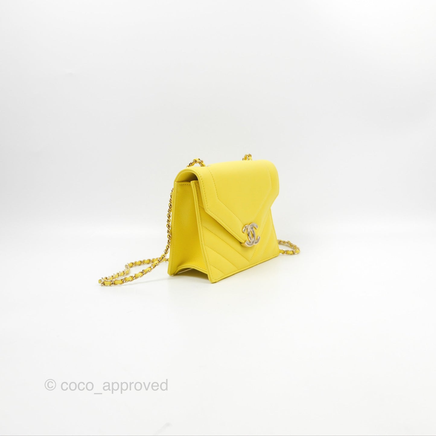 Chanel Chevron Square Envelope Flap Bag Yellow 19C