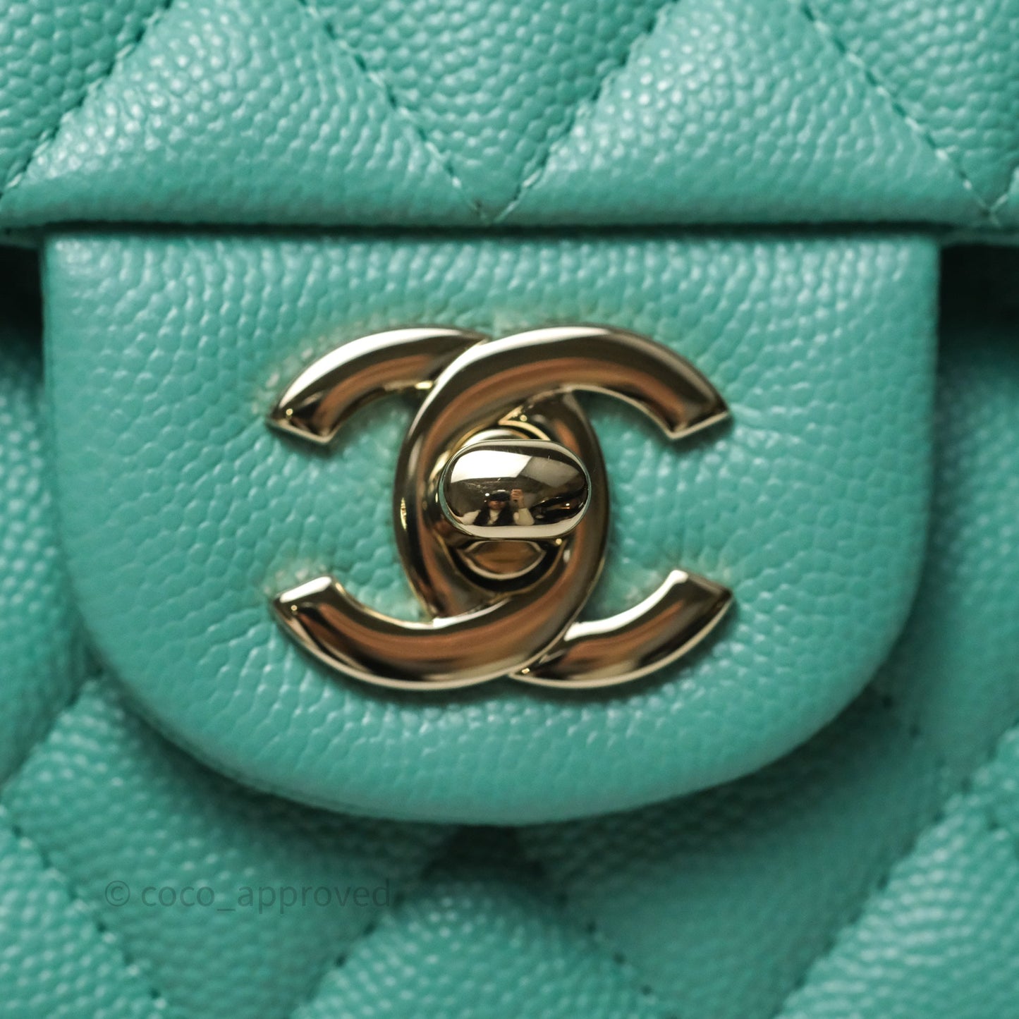 Chanel Classic M/L Medium Flap Quilted Tiffany Green Caviar Gold Hardware