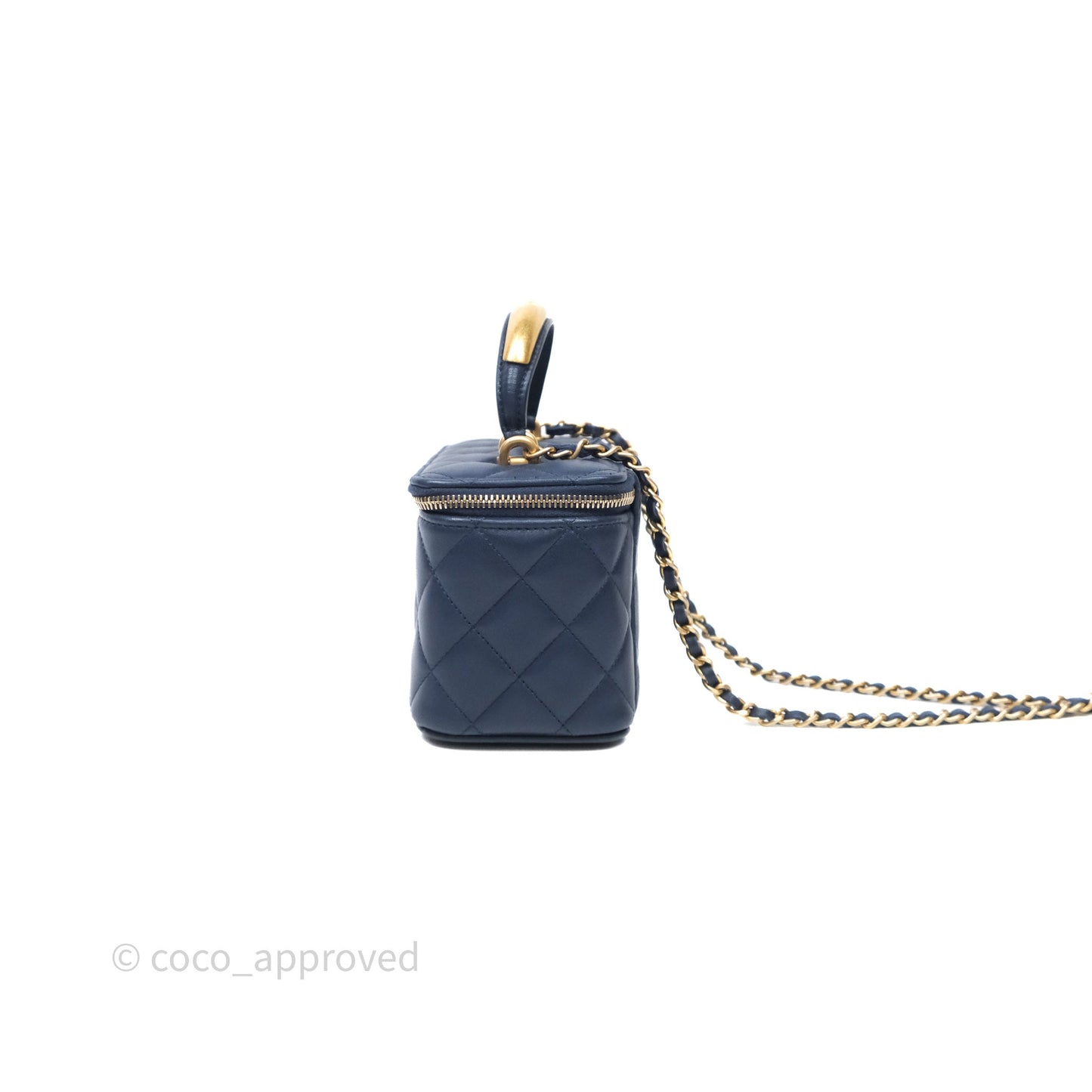 Chanel Vanity Rectangular Metal Top Handle Navy Lambskin Aged Gold Hardware