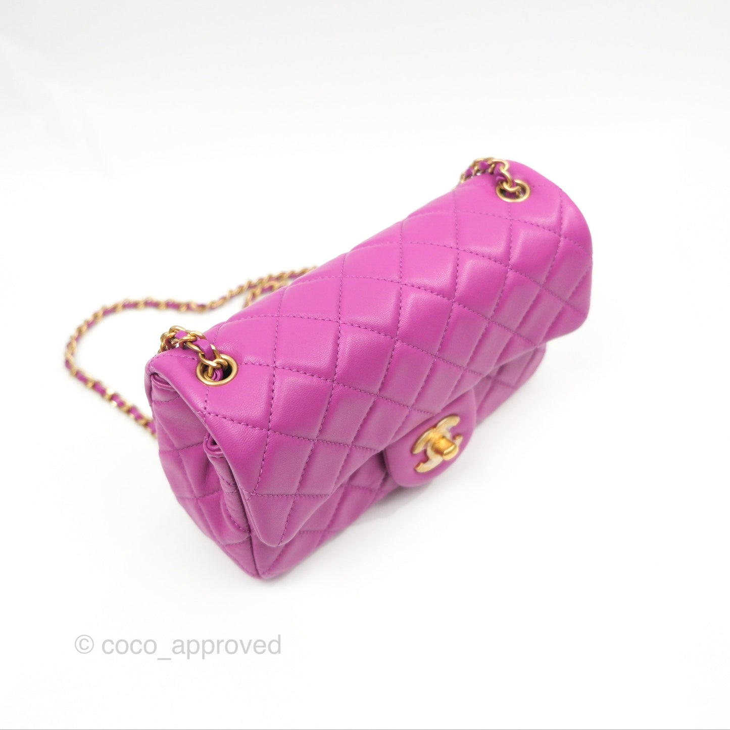 Chanel Mini Rectangular Pearl Crush Quilted Purple Lambskin Aged Gold Hardware