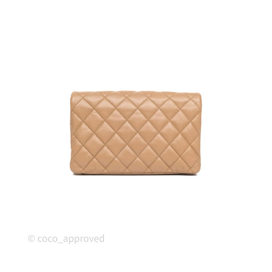 Chanel Medium All Slide Adjustable Chain Flap Bag Beige Lambskin Aged Gold Hardware