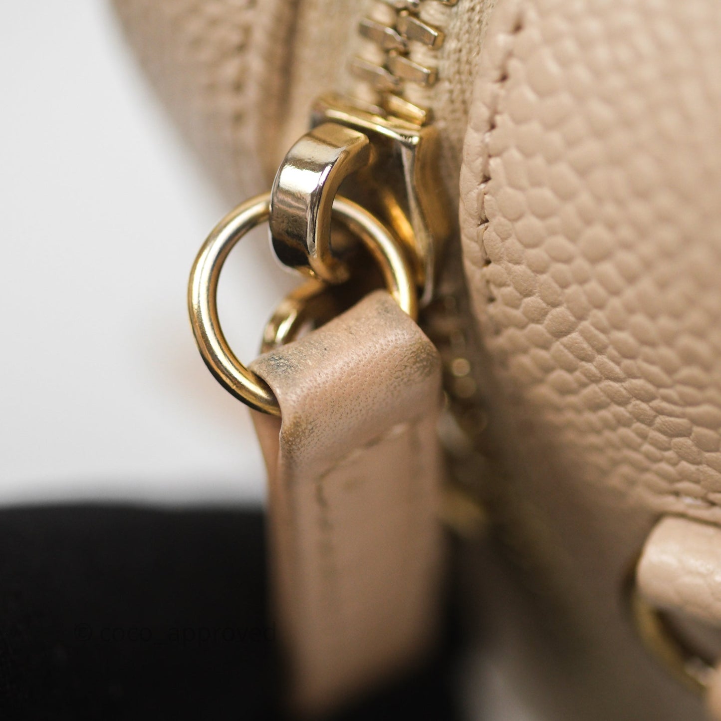 Chanel Quilted Small CC Filigree Vanity Case Beige Caviar Gold Hardware