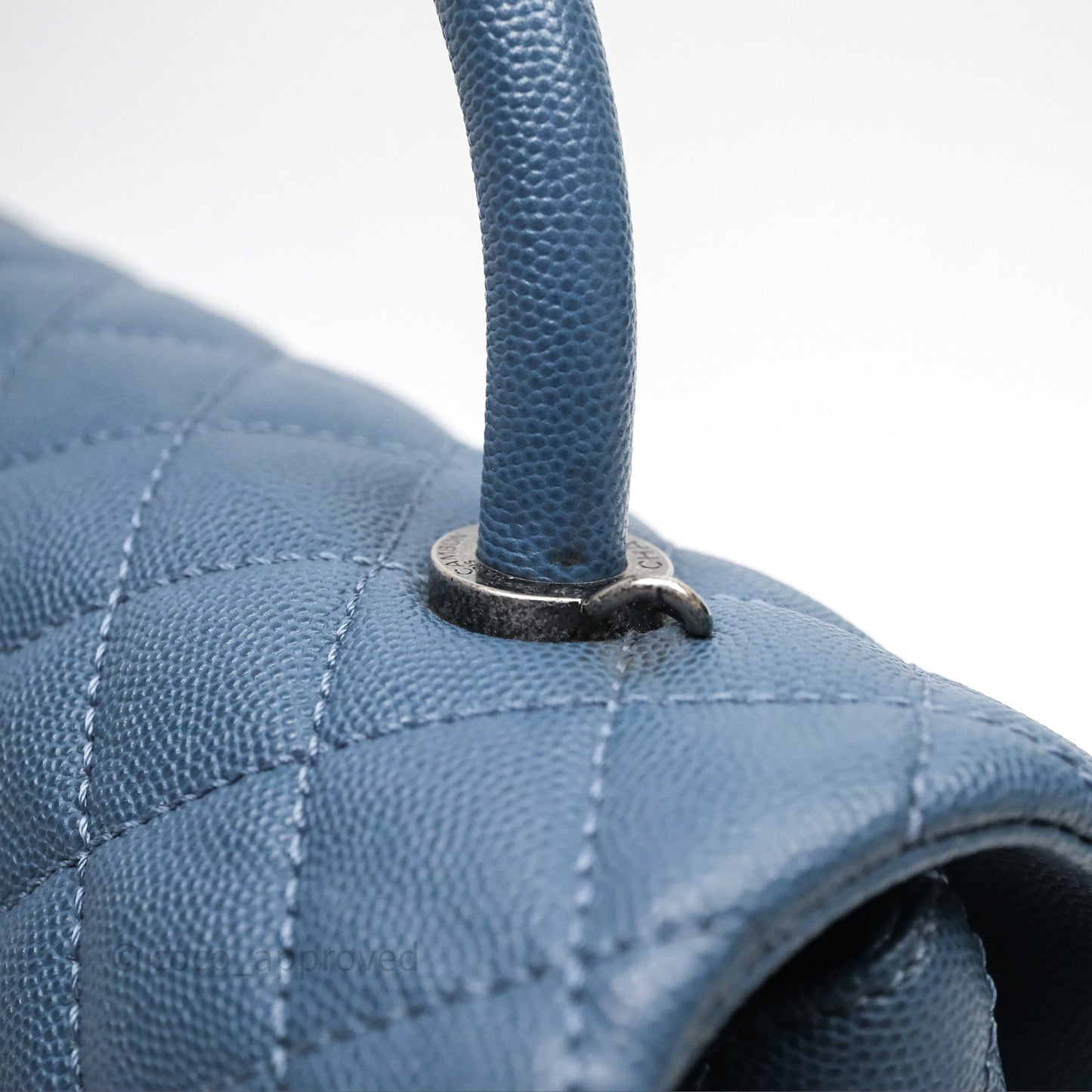 Chanel Medium Coco Handle Quilted Aged Caviar Dark Blue Ruthenium Hardware