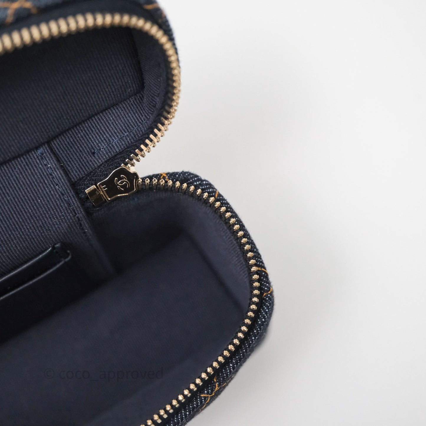 Chanel Top Handle Long Vanity with Chain Dark Blue Denim Gold Hardware