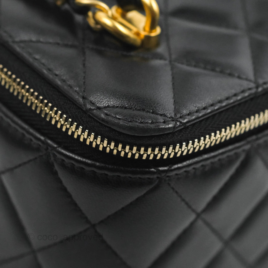 Chanel Vanity Rectangular Top Handle Black Lambskin Gold Hardware