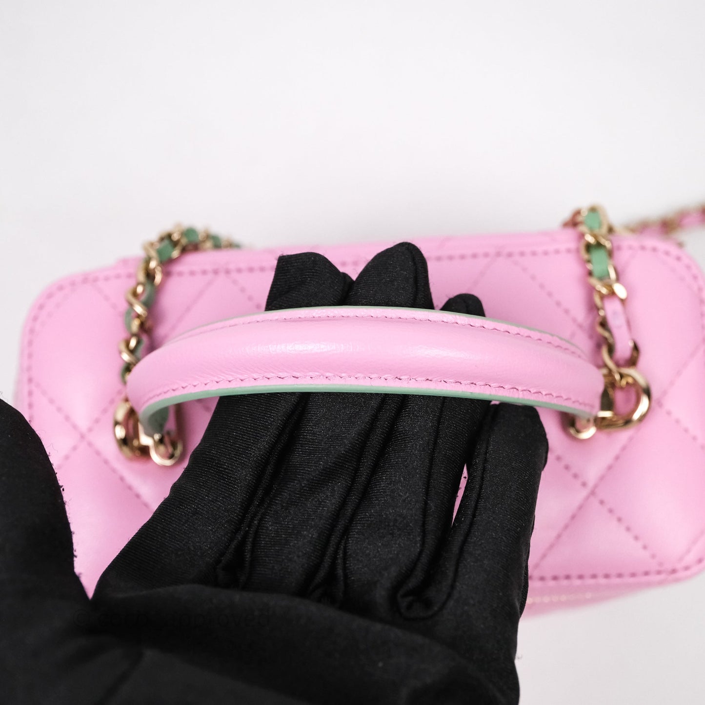 Chanel Vanity Rectangular Top Handle Pink Mint Green Lambskin Gold Hardware