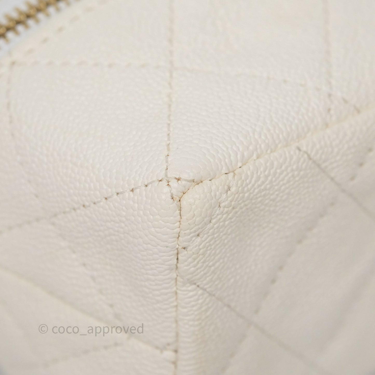 Chanel Quilted Mini Top Handle Vanity With Chain Ivory Caviar Aged Gold Hardware