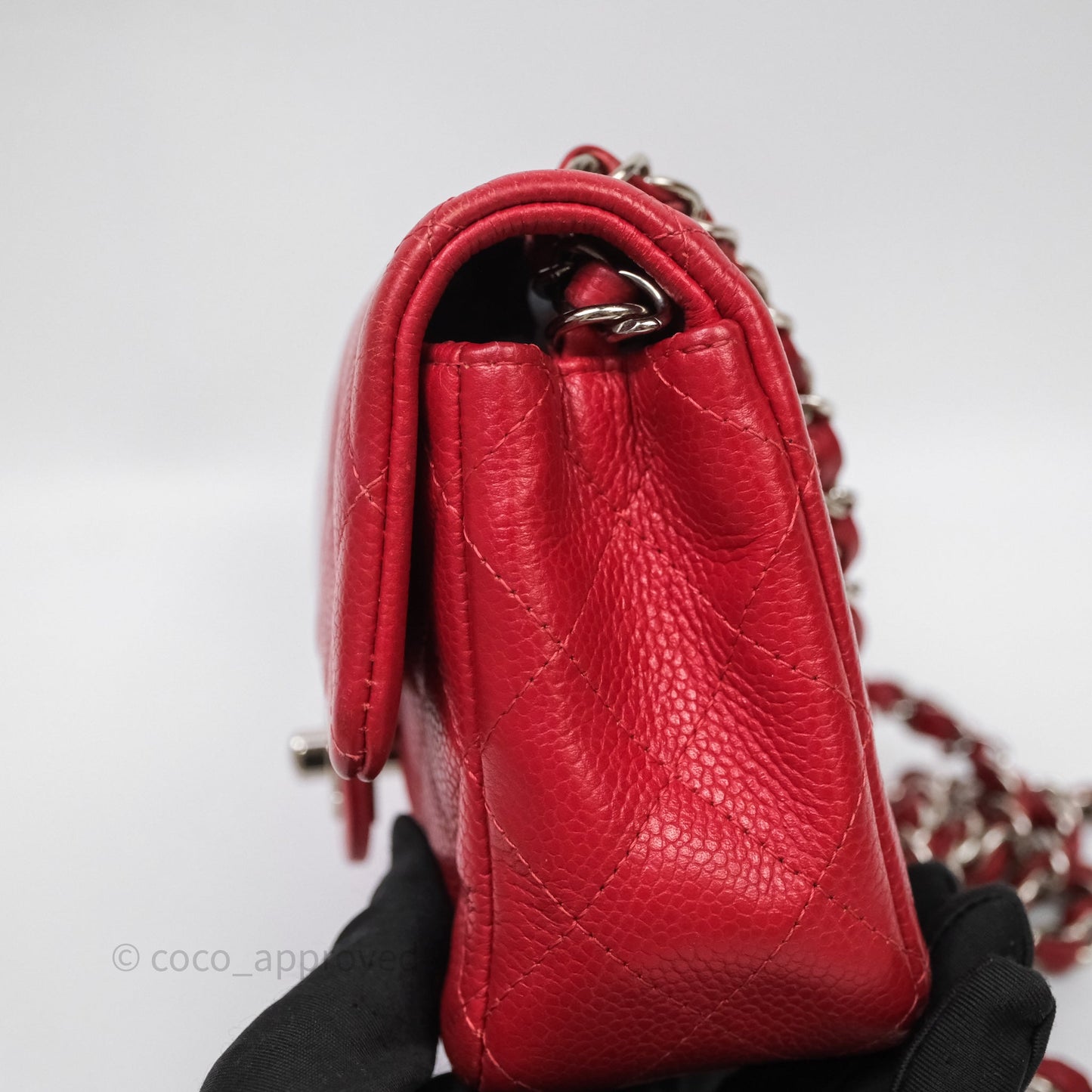 Chanel Quilted Mini Rectangular Flap Red Caviar Silver Hardware