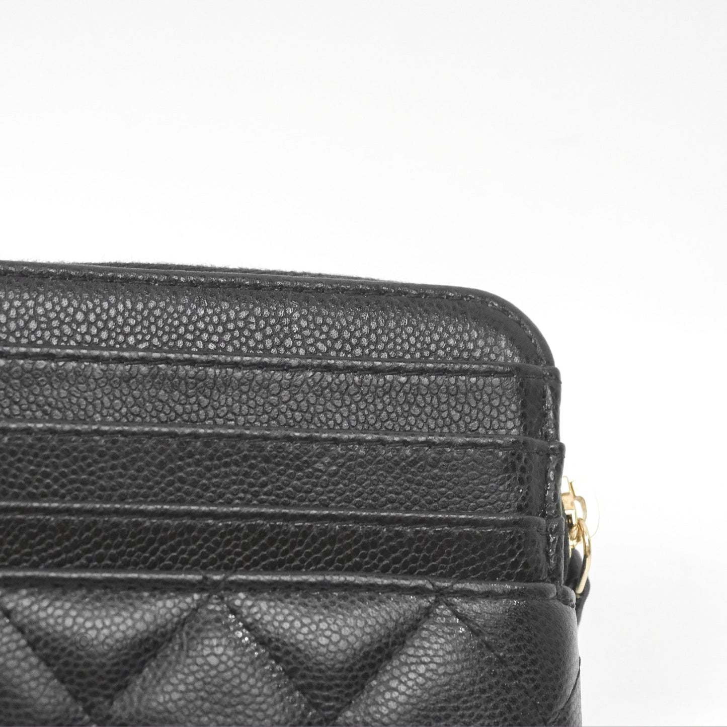 Chanel Zipped Coin Purse Card Holder Black Caviar Gold Hardware
