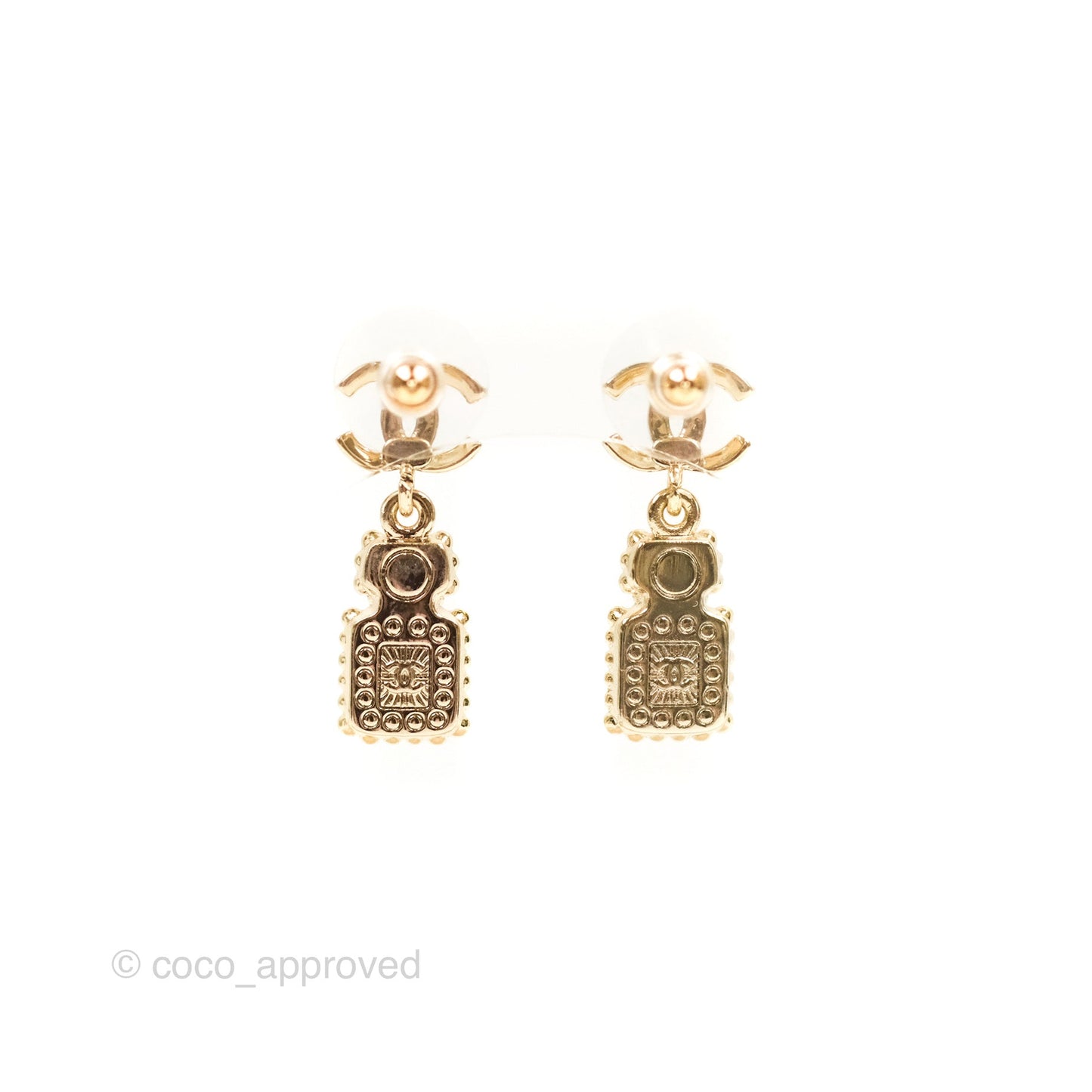 Chanel CC Crystal Perfume Bottle Earrings Gold Tone 21K