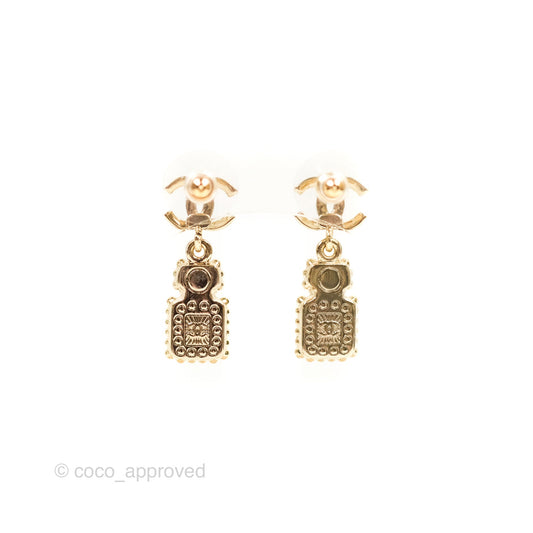 Chanel CC Crystal Perfume Bottle Earrings Gold Tone 21K
