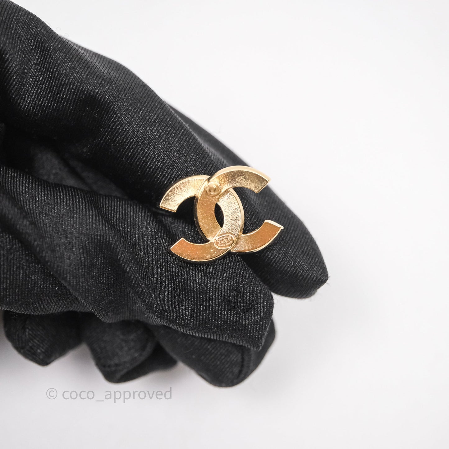 Chanel Crystal CC Resin Black Earrings Gold Tone 24C