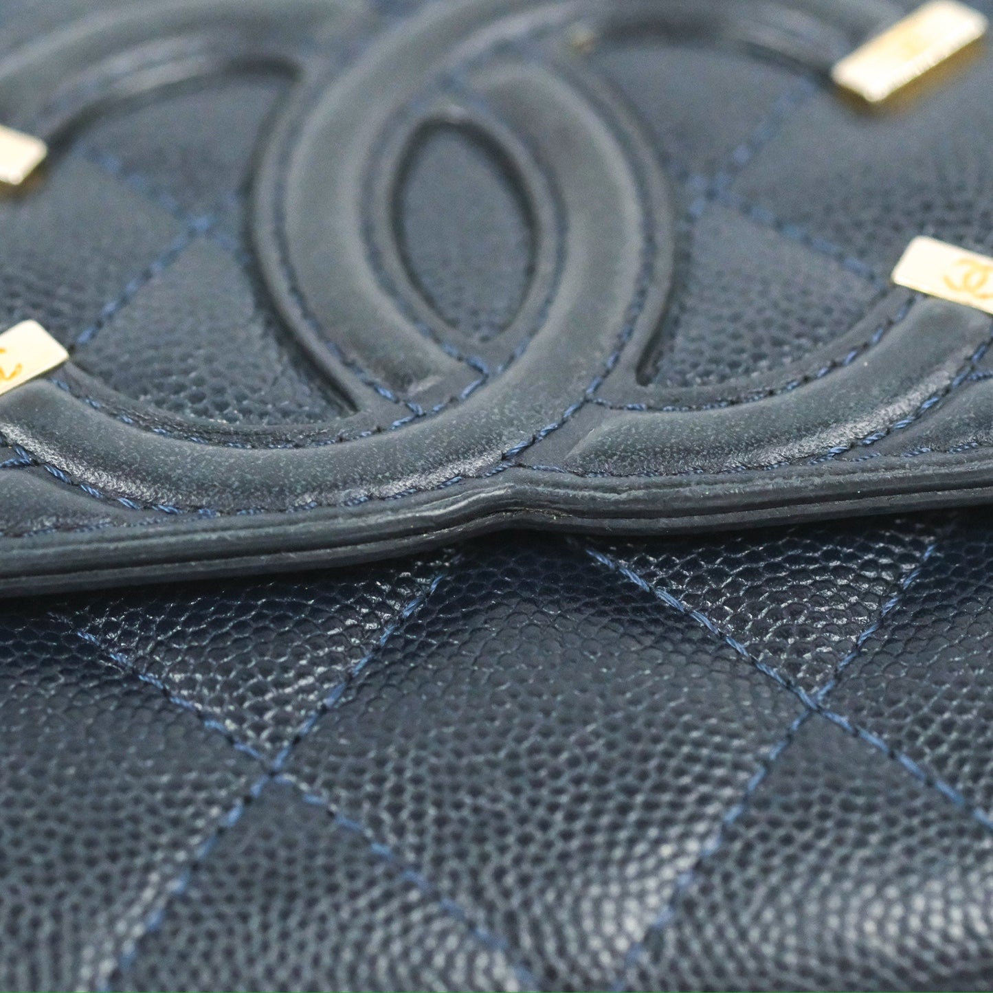 Chanel CC Filigree Small Flap Wallet Navy Caviar Gold Hardware