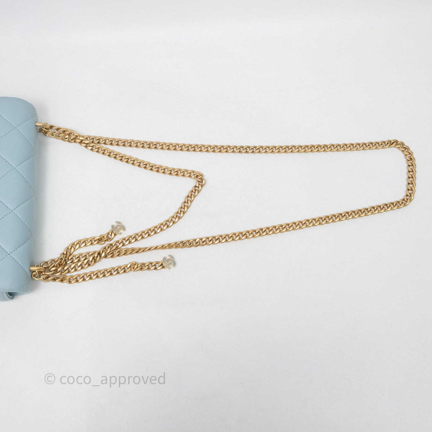 Chanel Quilted Enamel Pending CC Small Square Flap Baby Blue Lambskin