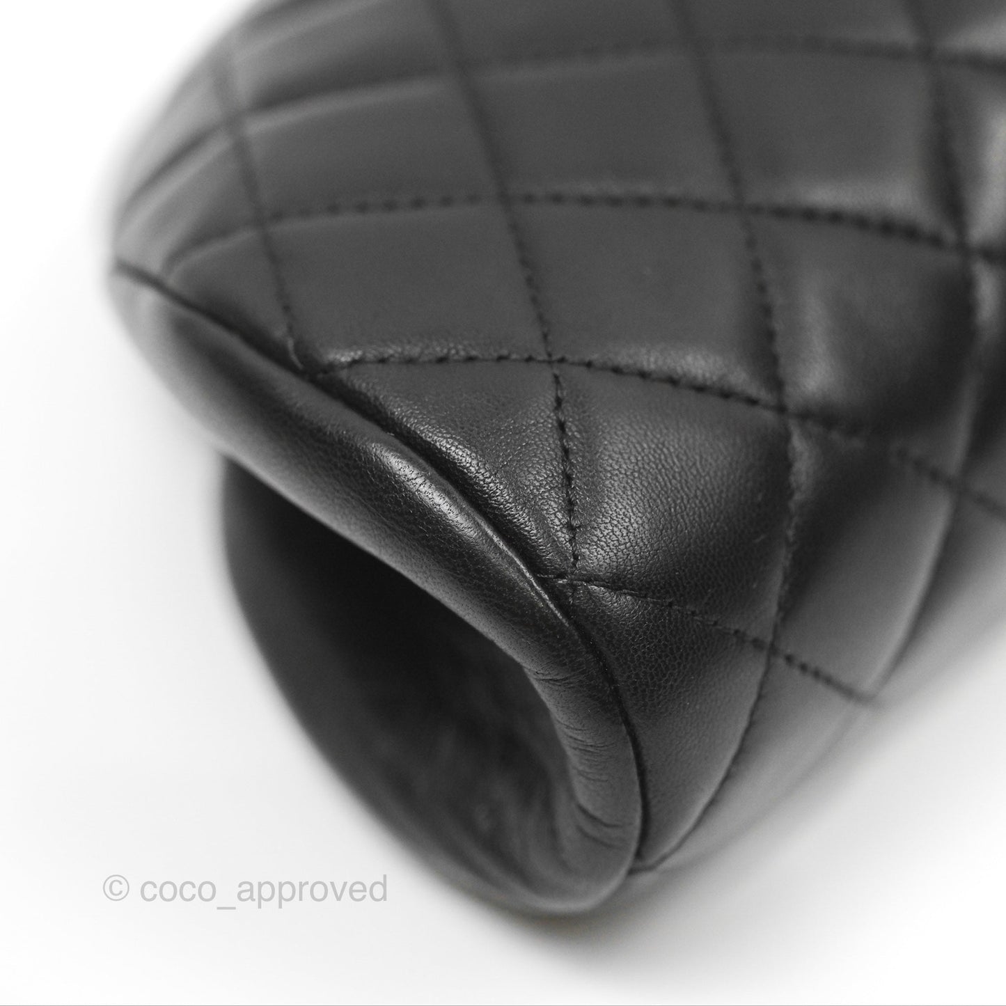 Chanel Quilted Timeless Kisslock Clutch Black Lambskin Silver Hardware