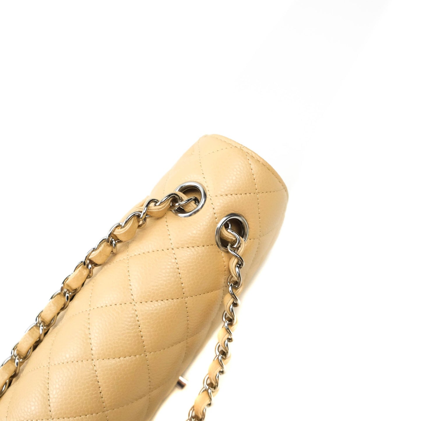 Chanel Classic M/L Medium Double Flap Beige Caviar Silver Hardware