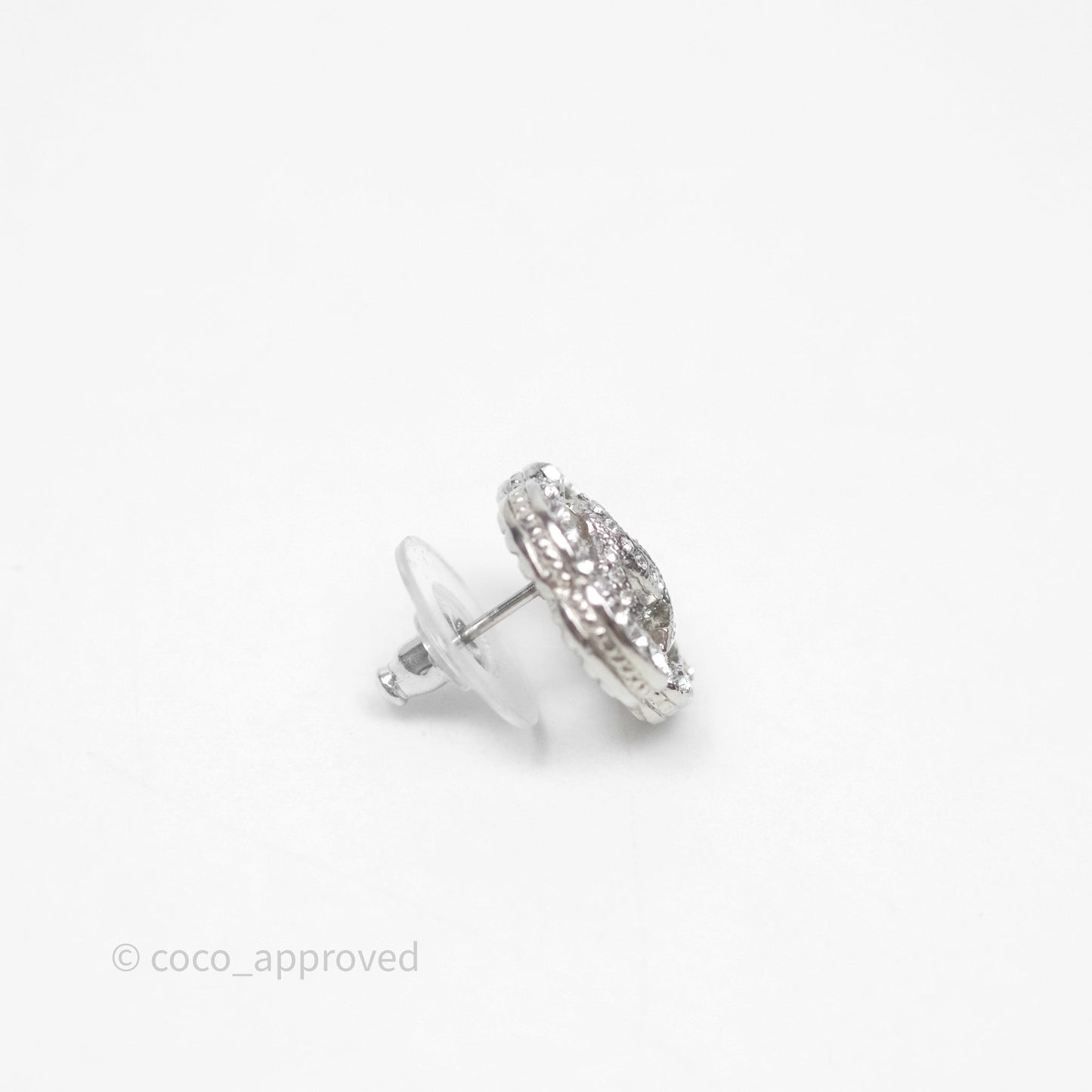 Chanel Crystal Flapper Camellia CC Earrings Silver Tone 20P