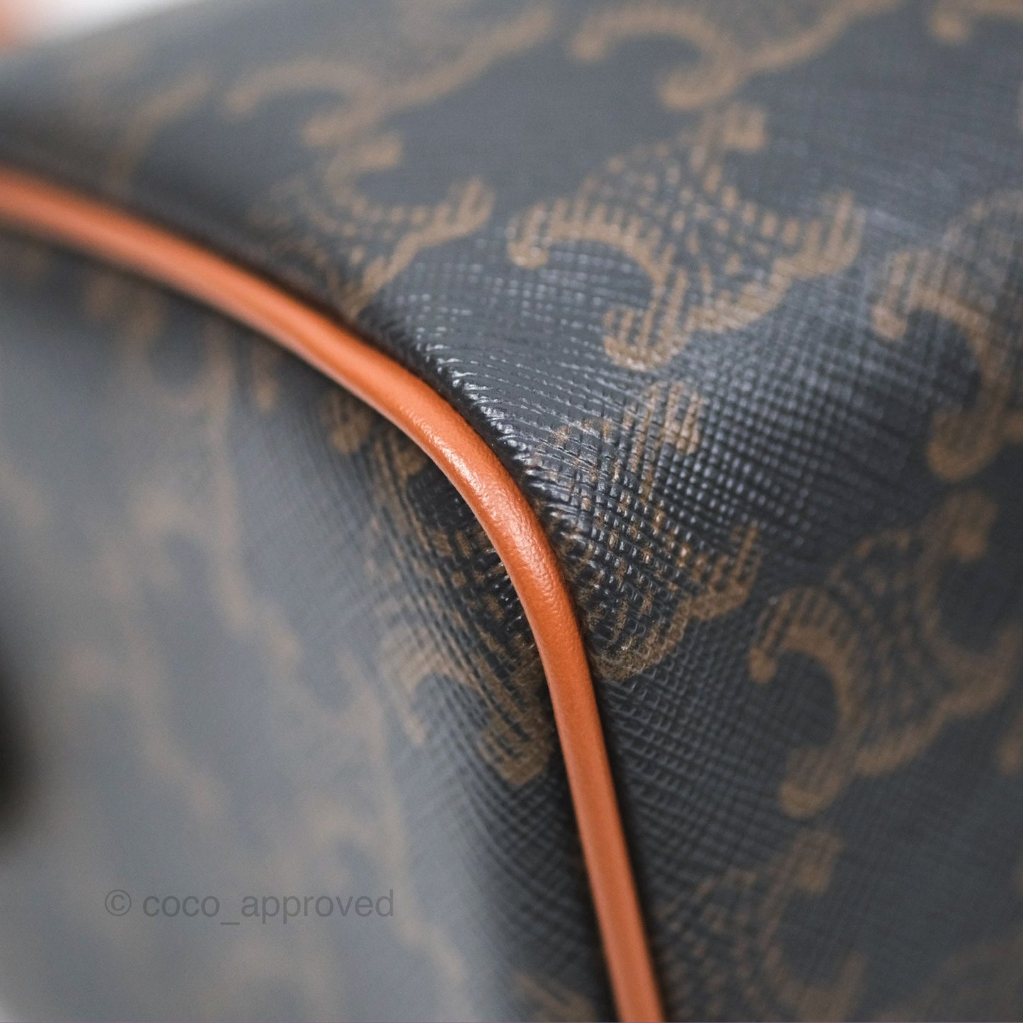 Celine Small Boston Bag Triomphe Canvas Tan Calfskin