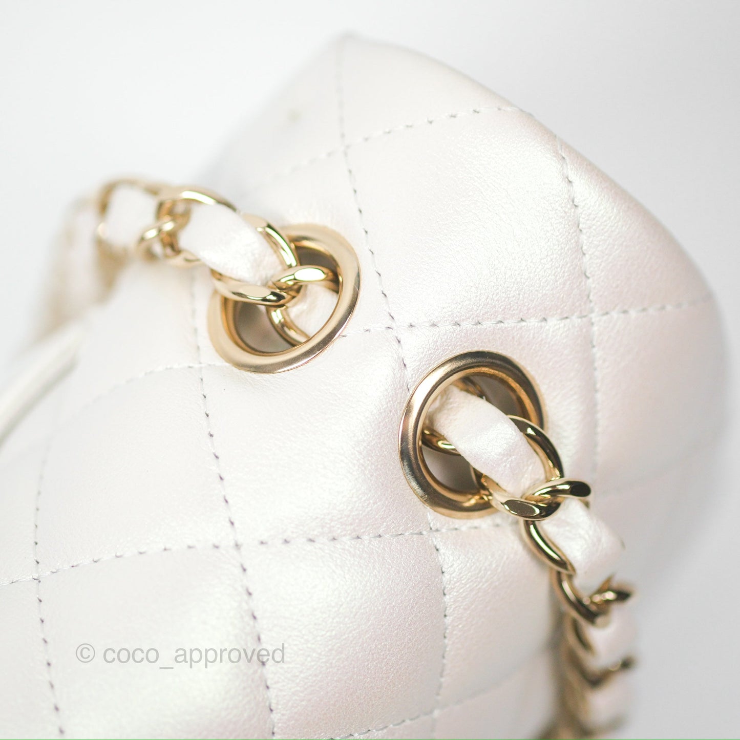 Chanel Classic M/L Medium Double Flap Iridescent White Calfskin Gold Hardware