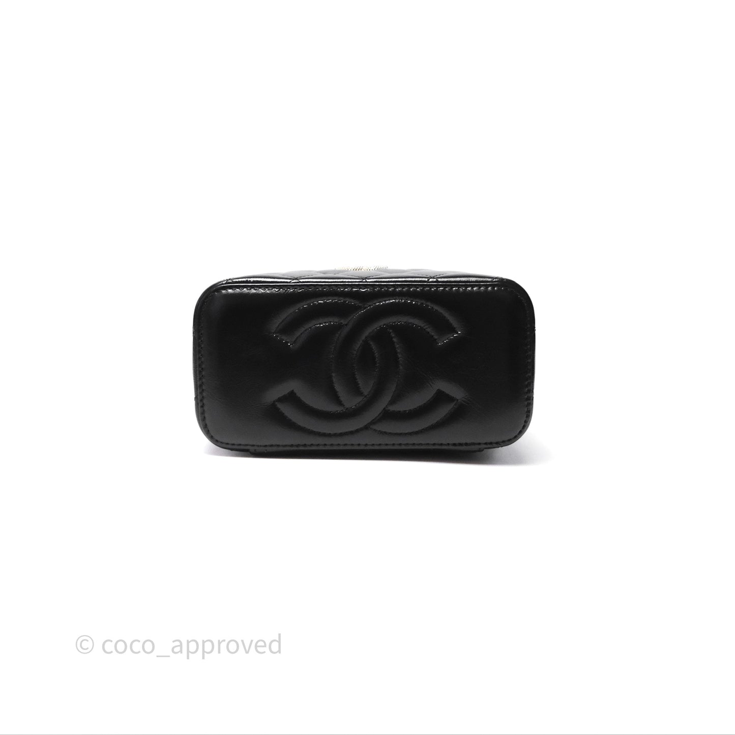 Chanel Vanity Rectangular Top Handle Black Shiny Lambskin Gold Hardware 24P