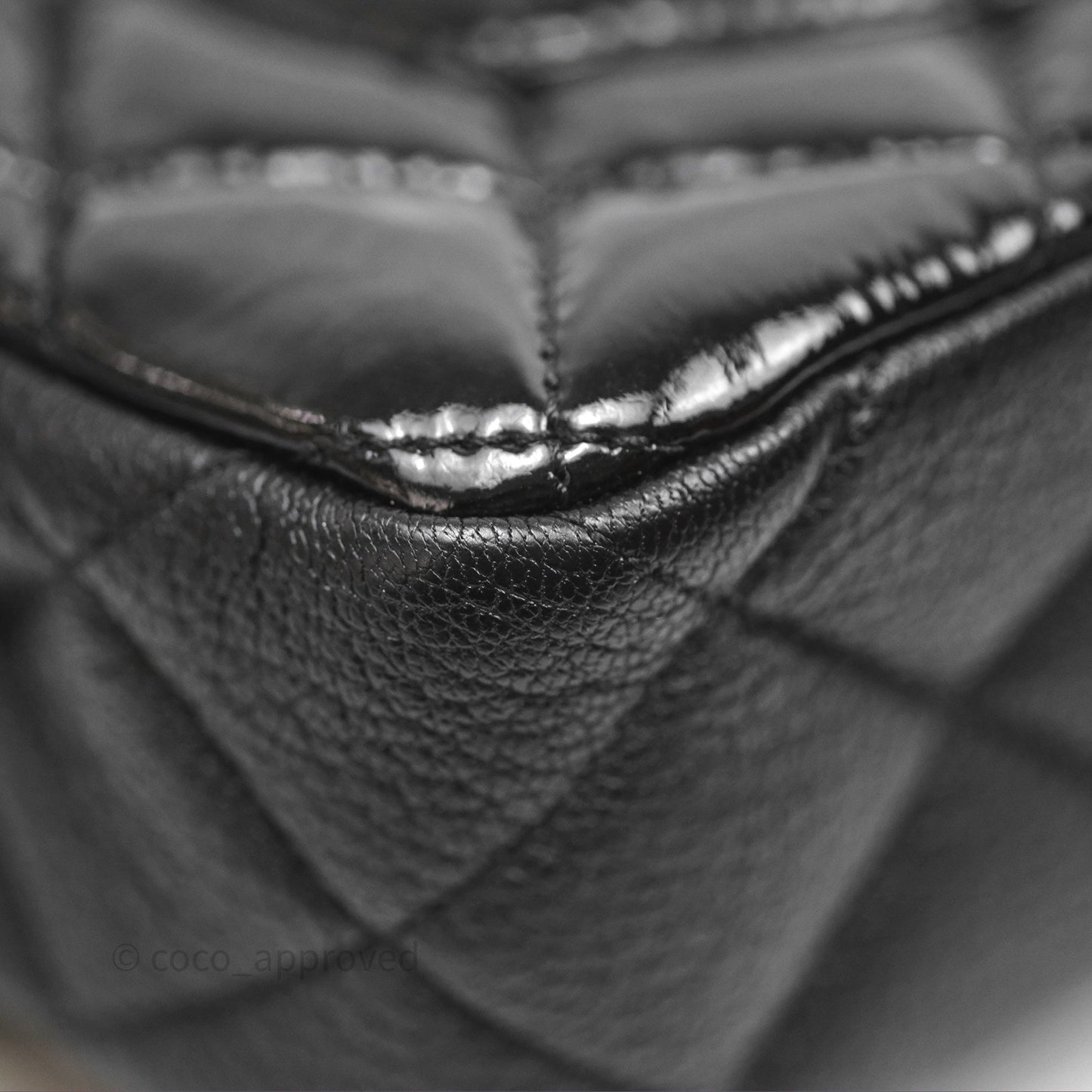 Chanel Quilted Medium Eyelet Flap Bag Black Patent Aged Gold Hardware