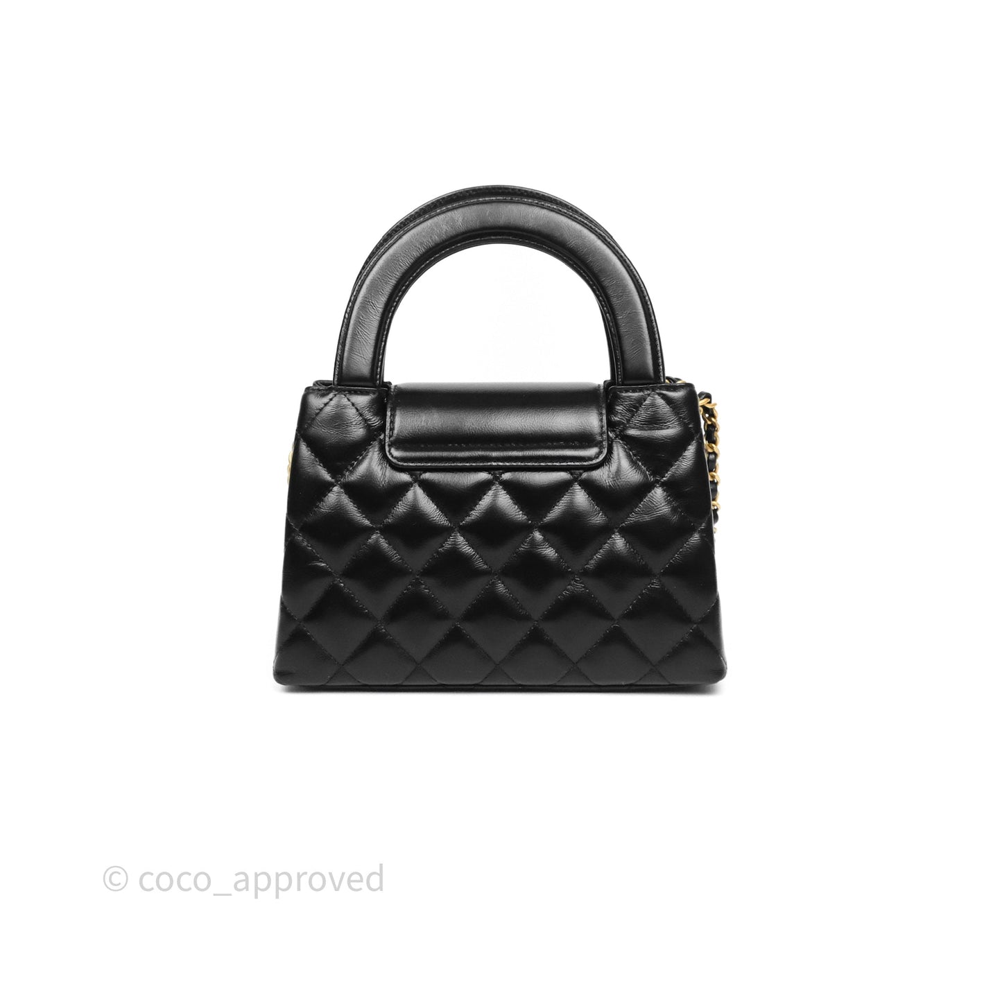 Chanel Kelly Bag Quilted Black Shiny Crumpled Calfskin Aged Gold Hardware