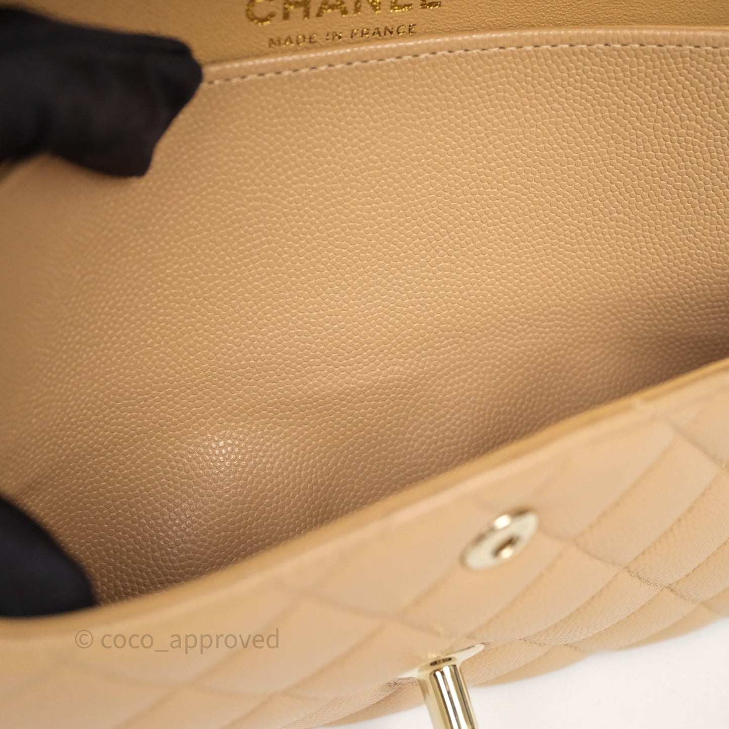 Chanel Classic M/L Medium Flap Quilted Dark Beige Caviar Gold Hardware
