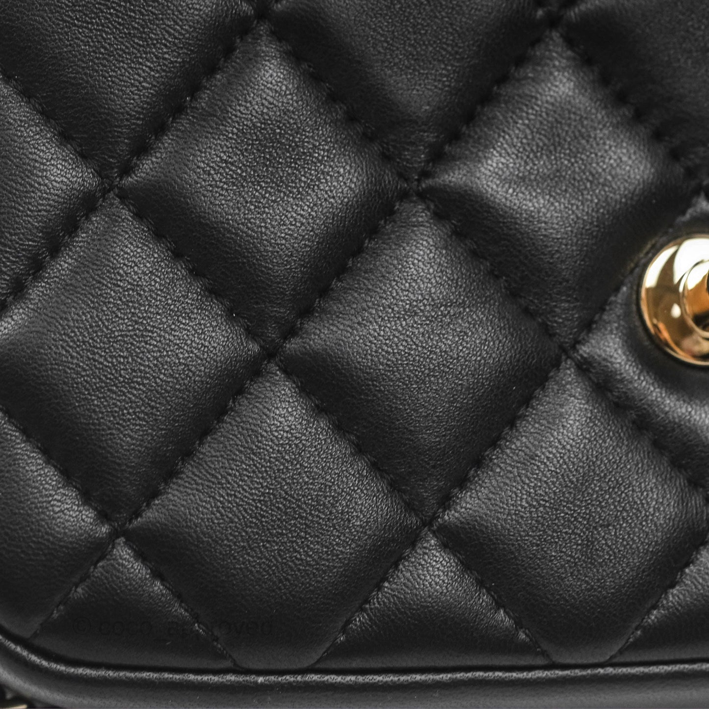 Chanel Logo Pearl Chain Flap Bag Black Lambskin Gold Hardware