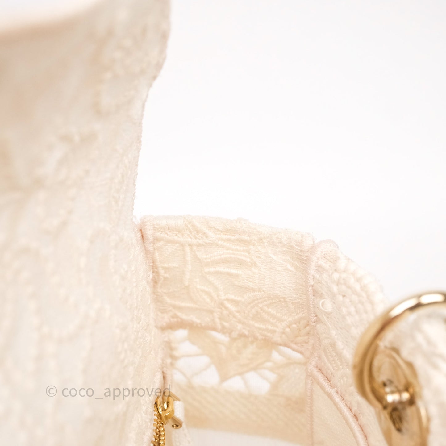 Christian Dior Lace Medium Lady Dior Ivory White Gold Hardware