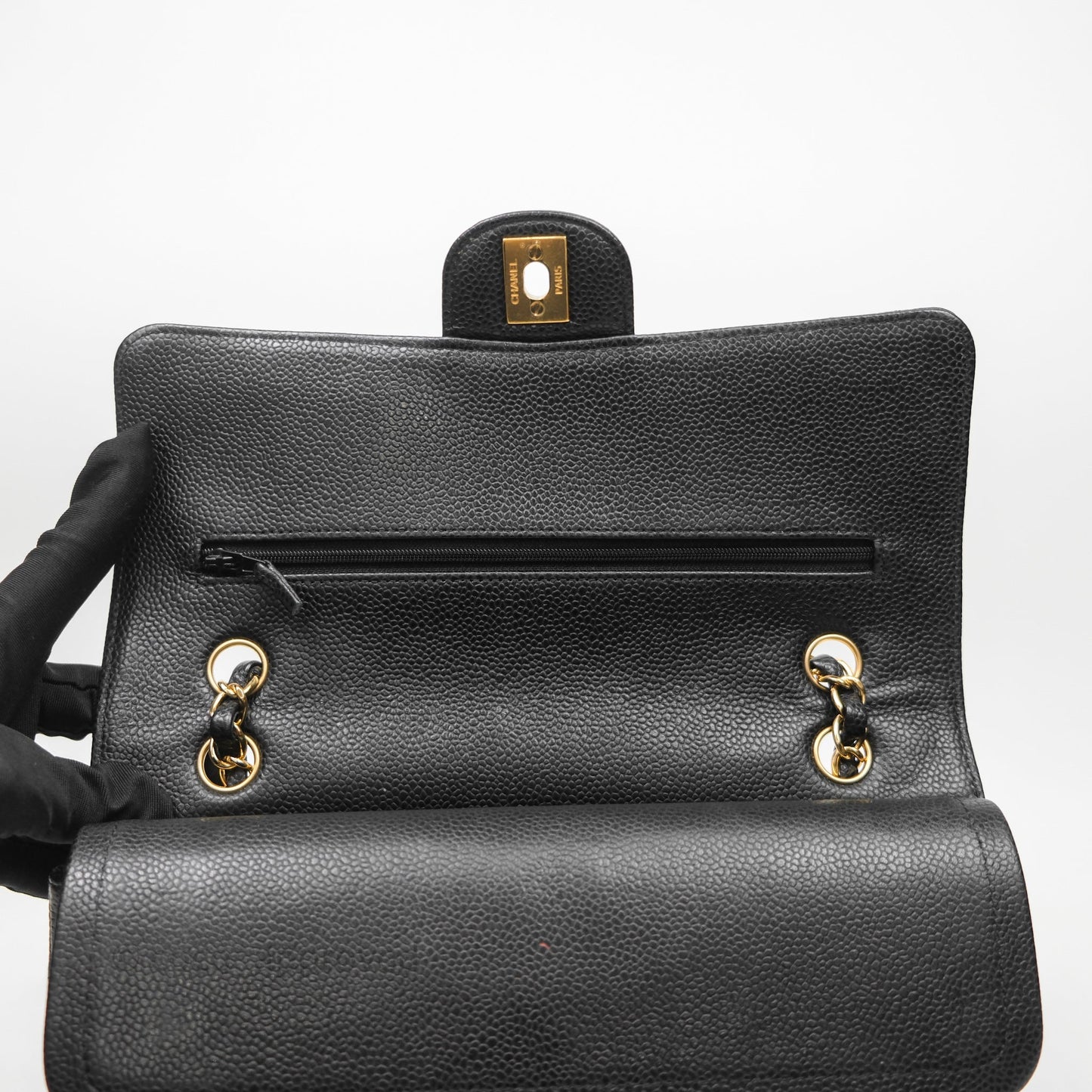 Chanel Classic M/L Medium Flap Quilted Black Caviar Gold Hardware