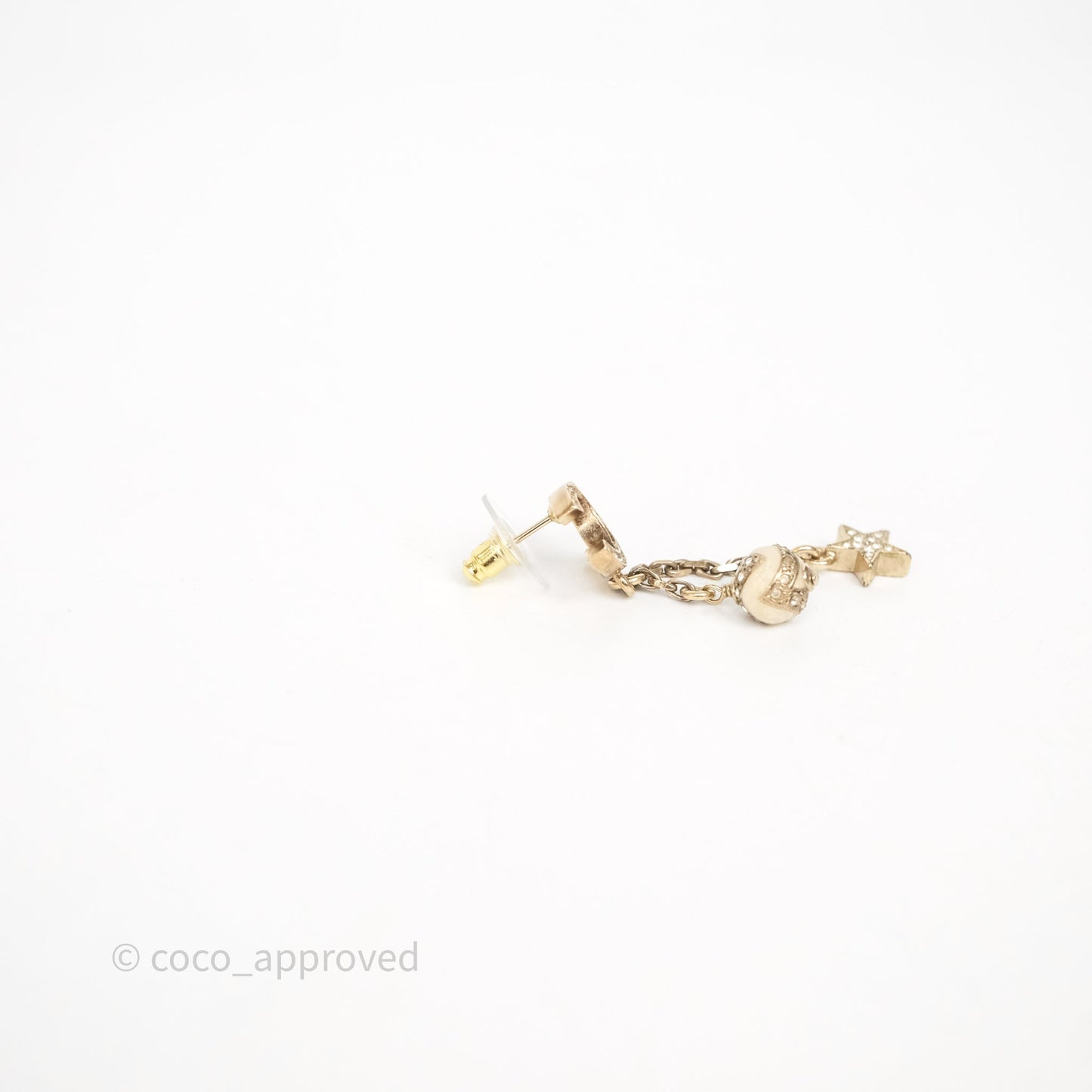 Chanel Crystal Star CC Drop Earrings Gold Tone 23K