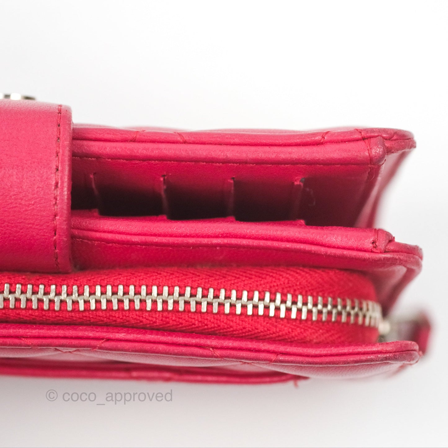 Chanel Quilted Classic French Wallet Lambskin Red Silver Hardware