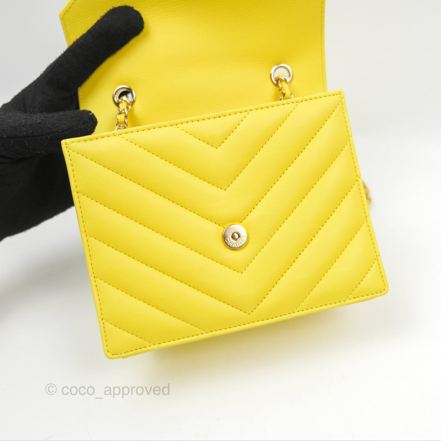 Chanel Chevron Square Envelope Flap Bag Yellow 19C
