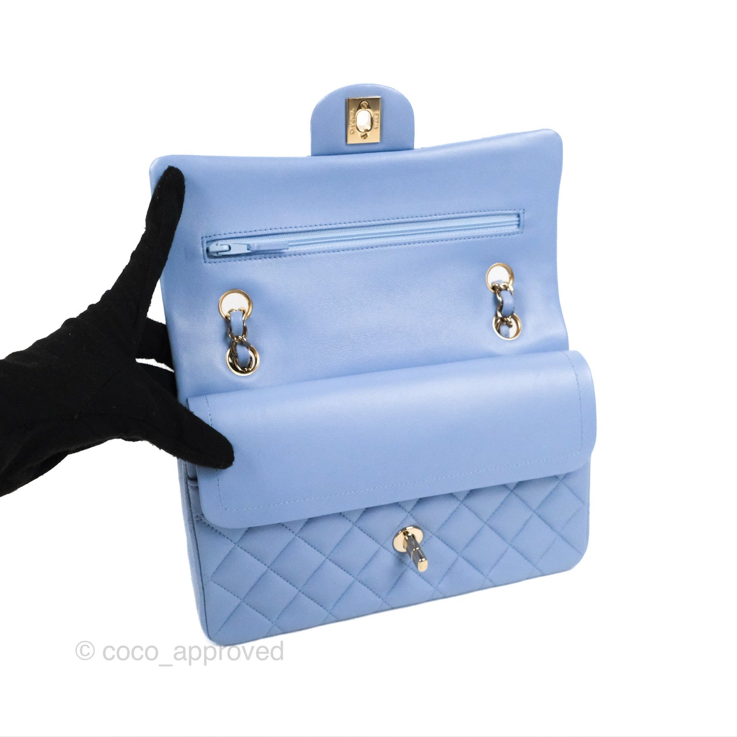 Chanel Small Classic Quilted Flap Blue Sky Lambskin Gold Hardware 21C