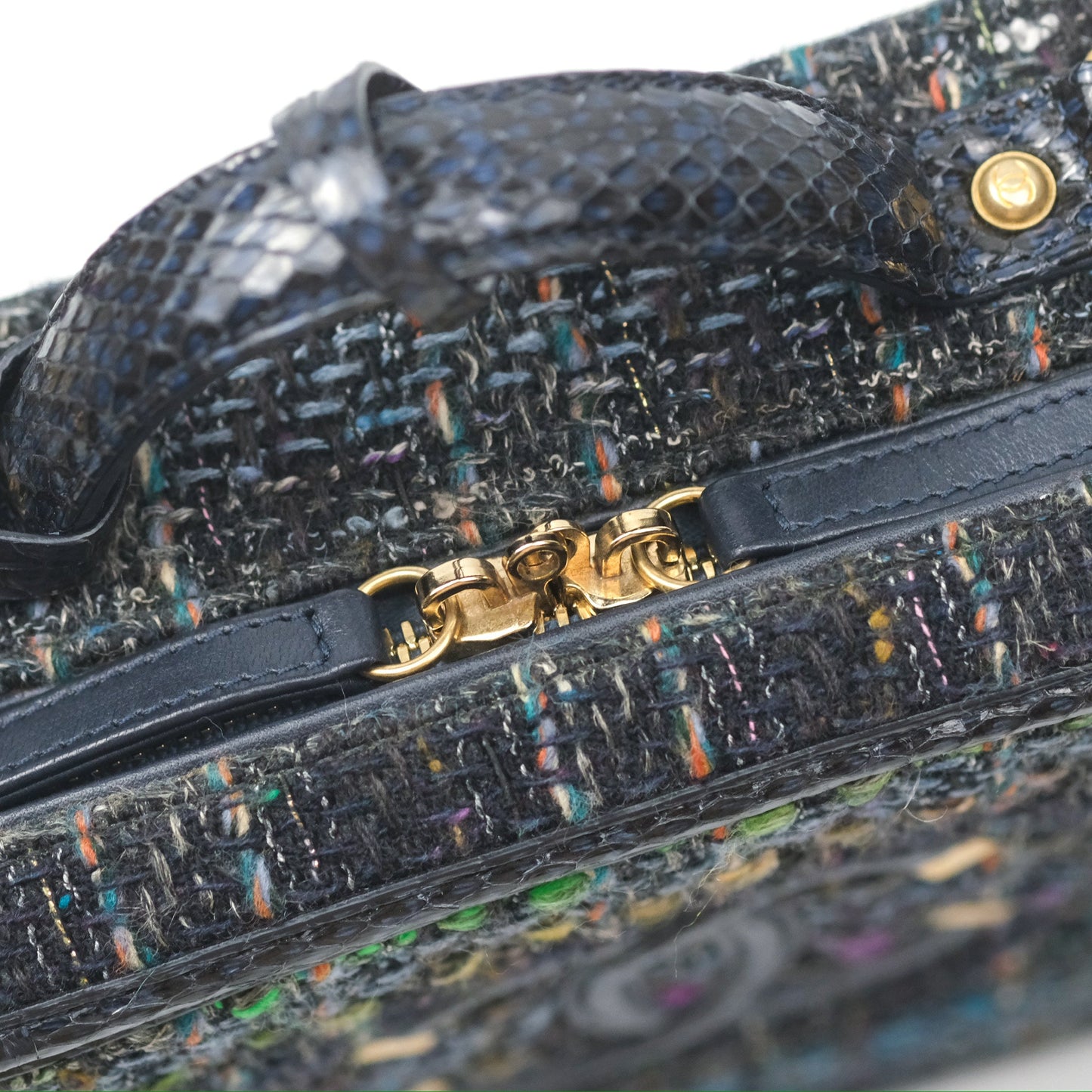 Chanel Quilted Medium CC Filigree Vanity Case Navy Tweed Python