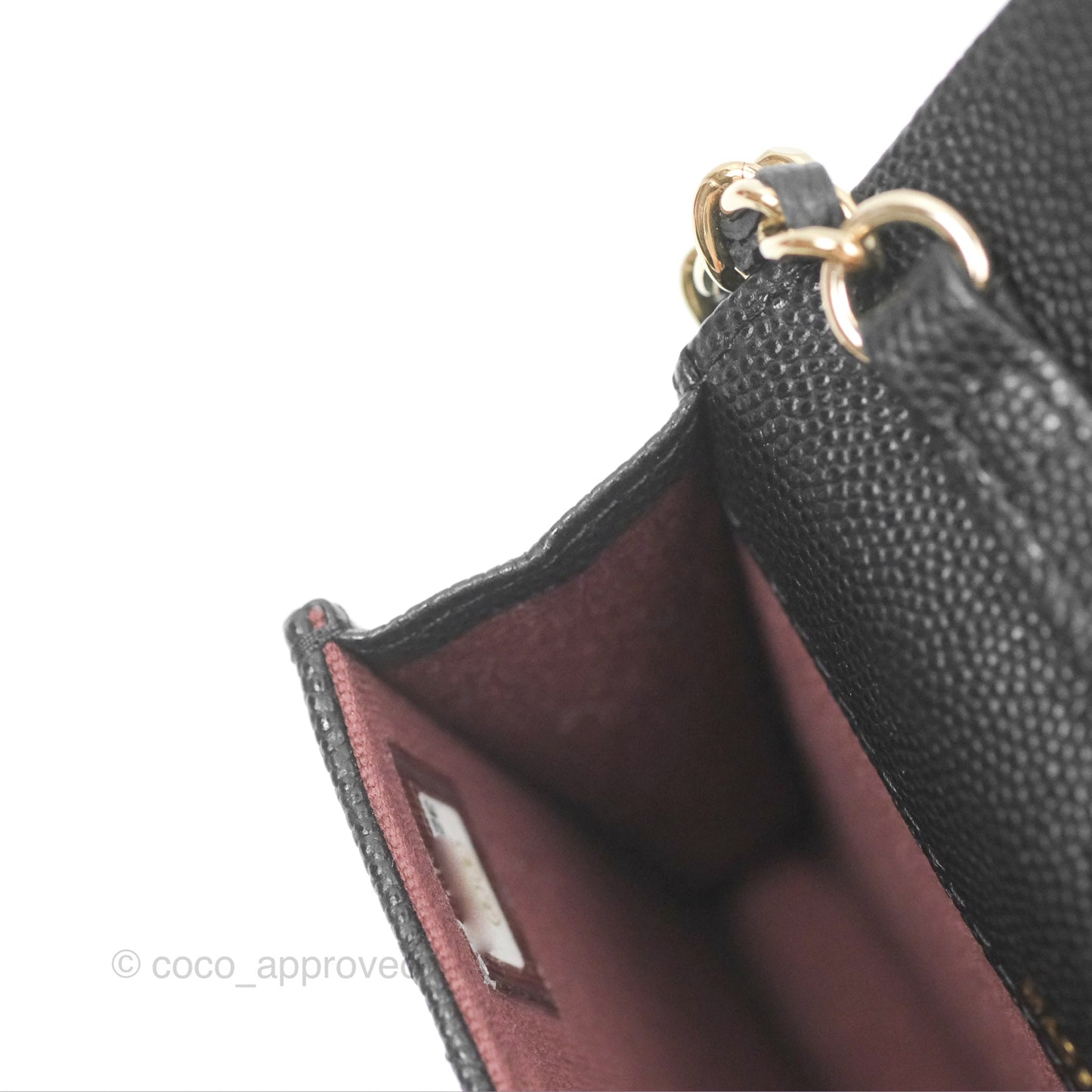 Chanel Mini Wallet Card Holder With Chain Black Caviar Gold Hardware