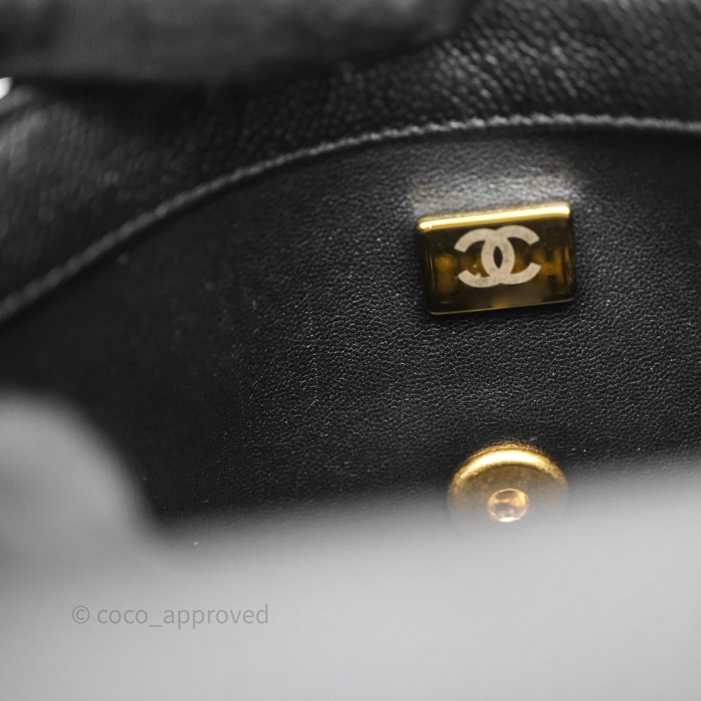 Chanel Mini Flap Bag Heart Adjustable Chain Black Caviar Aged Gold Hardware