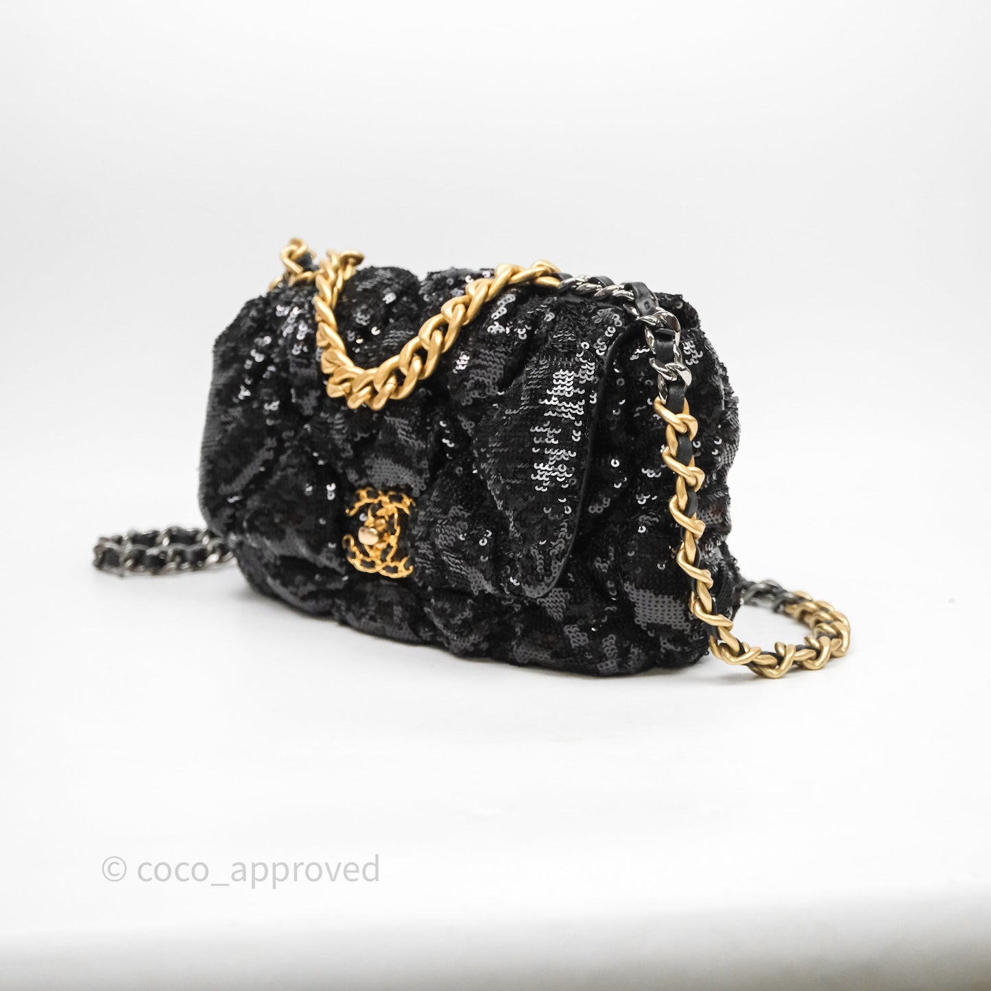 Chanel 19 Small Sequin Black Mixed Hardware