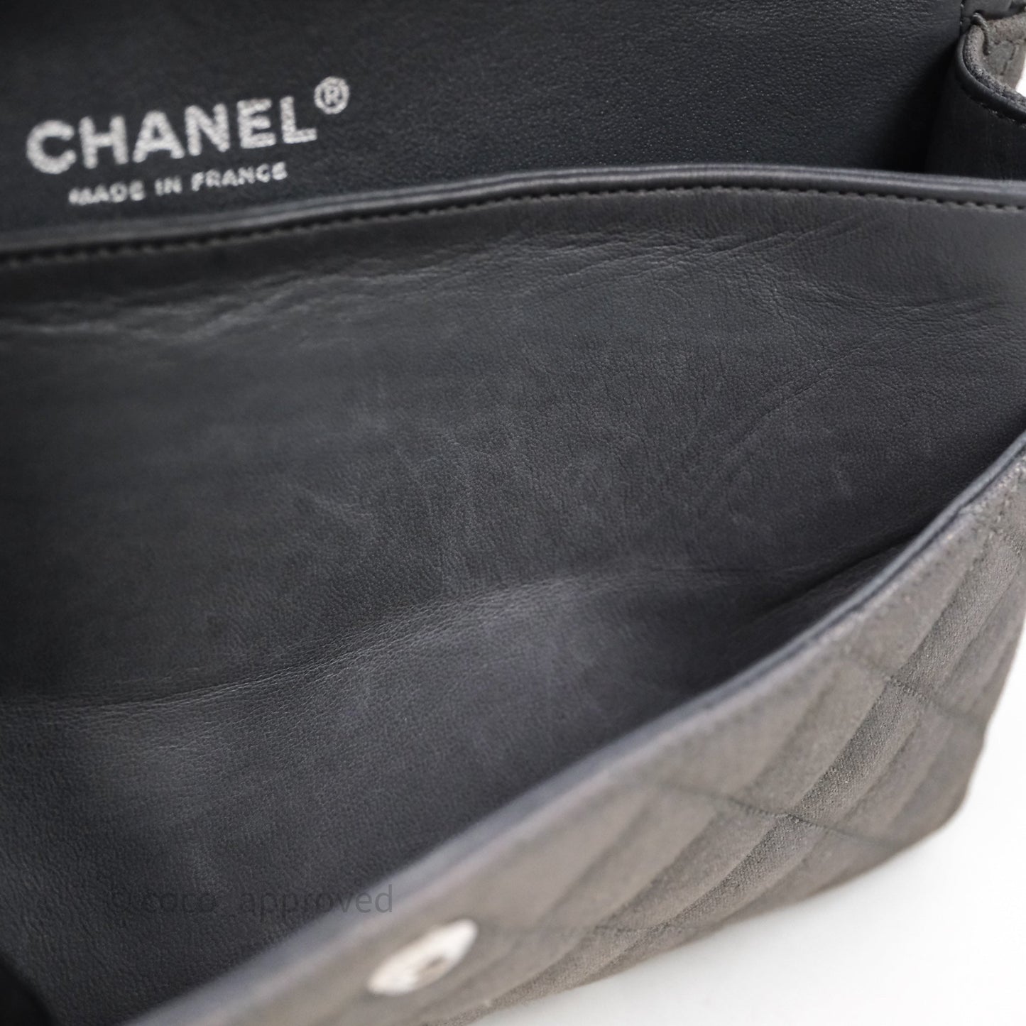 Chanel Classic M/L Medium Flap Quilted Iridescent Metallic Grey Canvas Silver Hardware