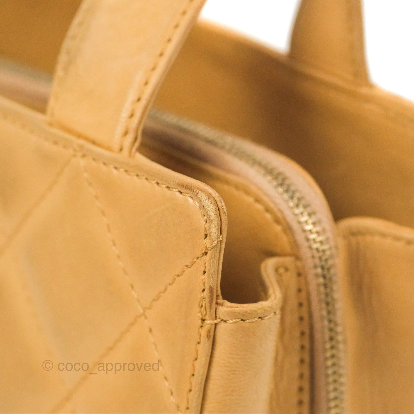 Chanel Vintage Small Top Handle Tote Quilted Beige Lambskin