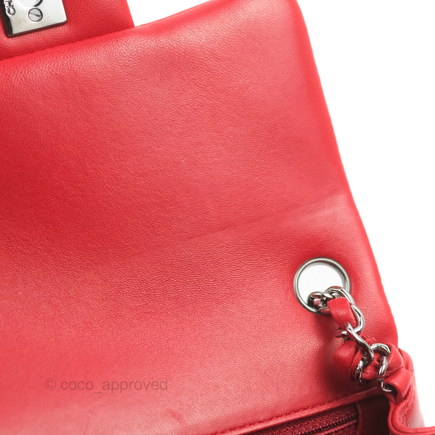 Chanel Quilted Mini Square Red Lambskin Gun Metal