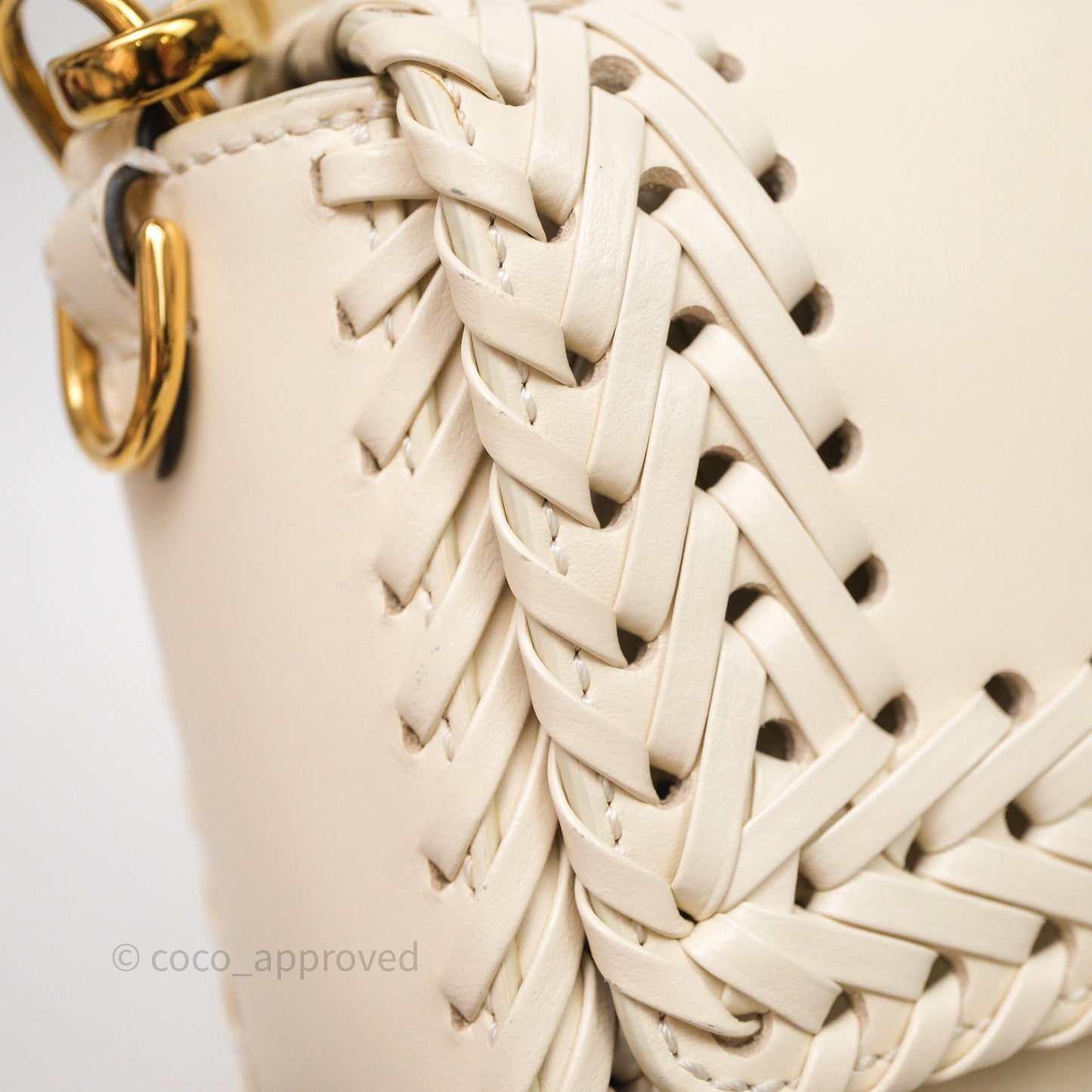 Fendi Braided Leather Baguette Bag Ivory Gold Hardware