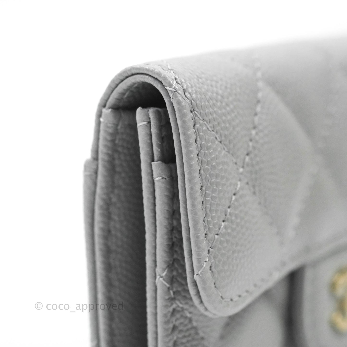 Chanel Quilted Flap Card Holder Grey Caviar Gold Hardware 21A
