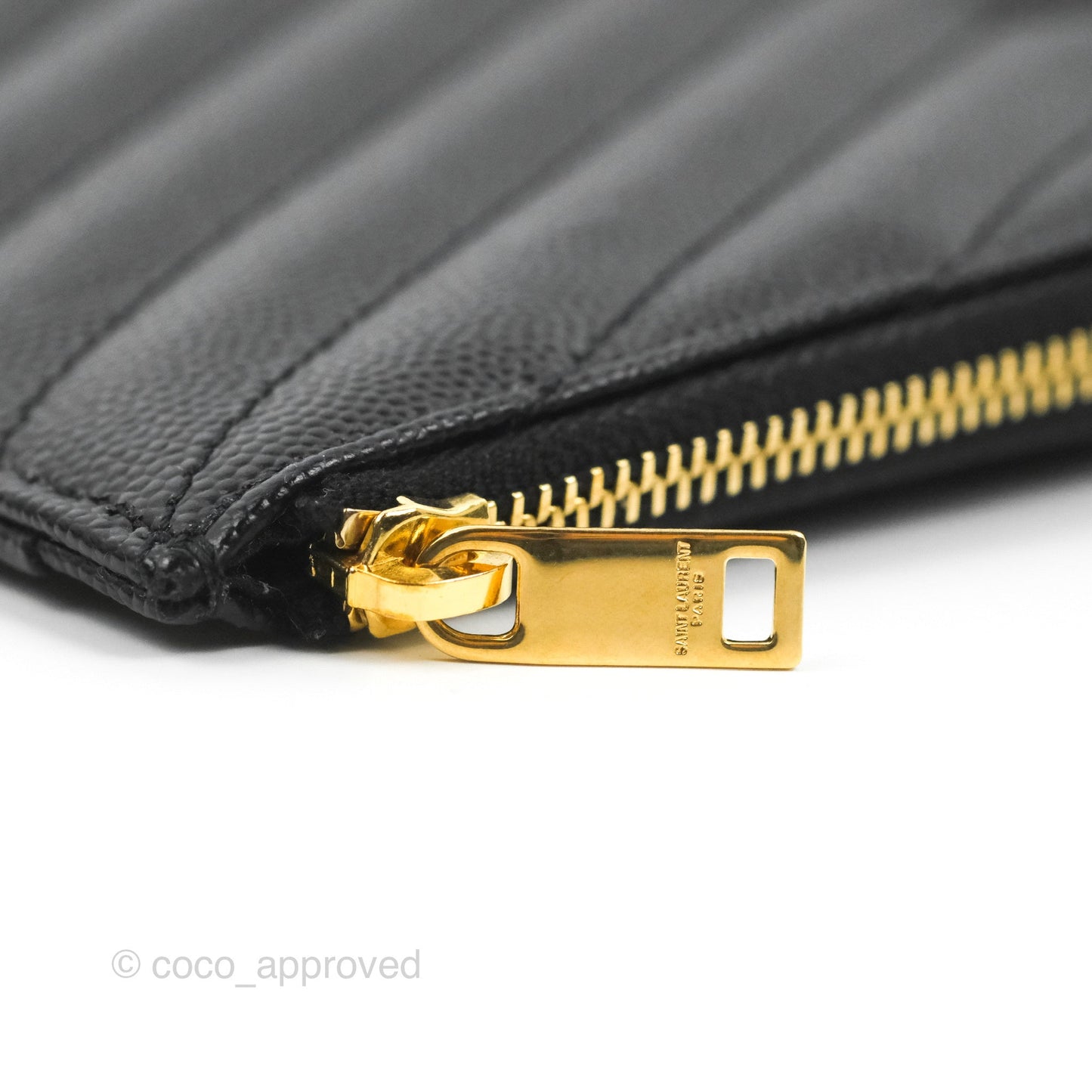 Saint Laurent Cassandre Matelasse Zipped Pouch Black Grained Leather Gold Hardware