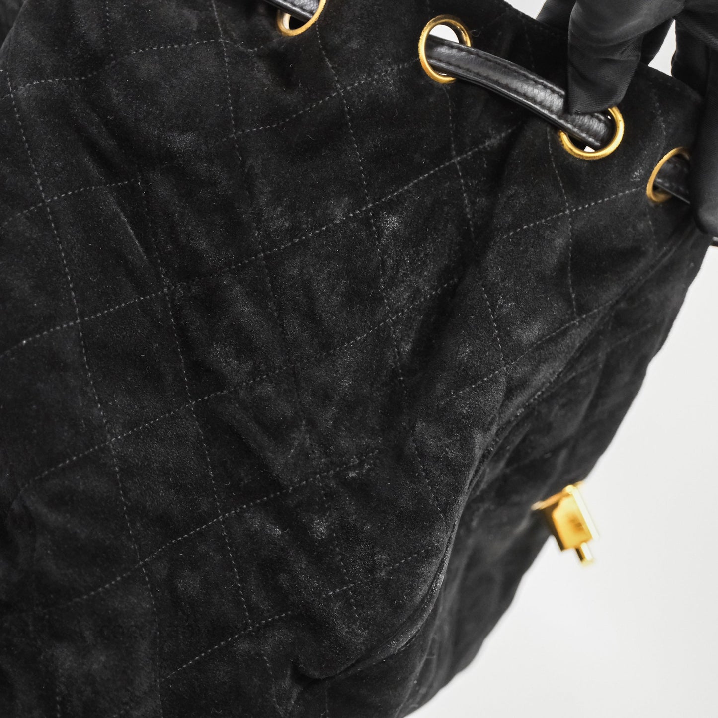 Chanel Vintage Quilted Suede CC Backpack Black Gold Hardware