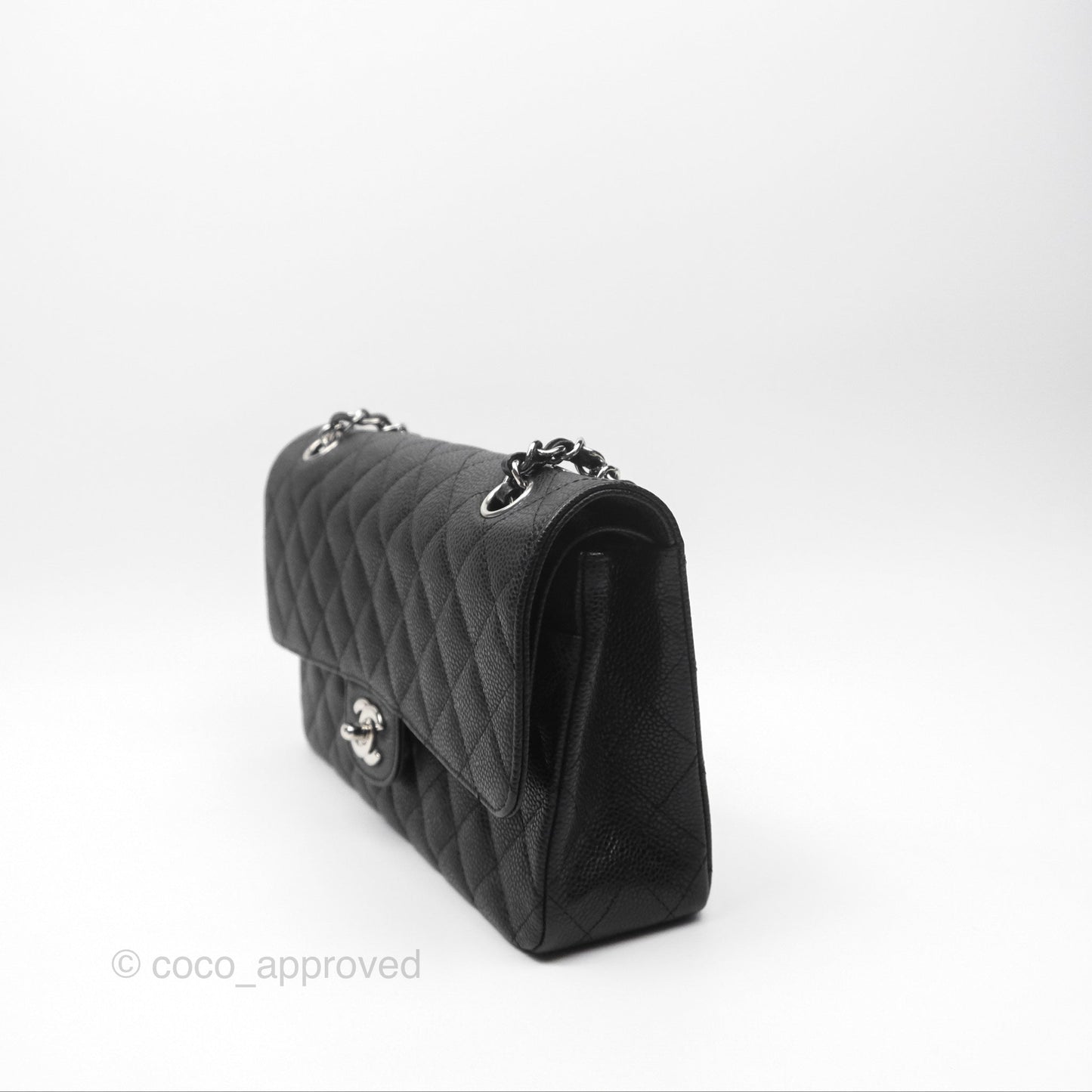 Chanel Classic M/L Medium Flap Quilted Black Caviar Silver Hardware