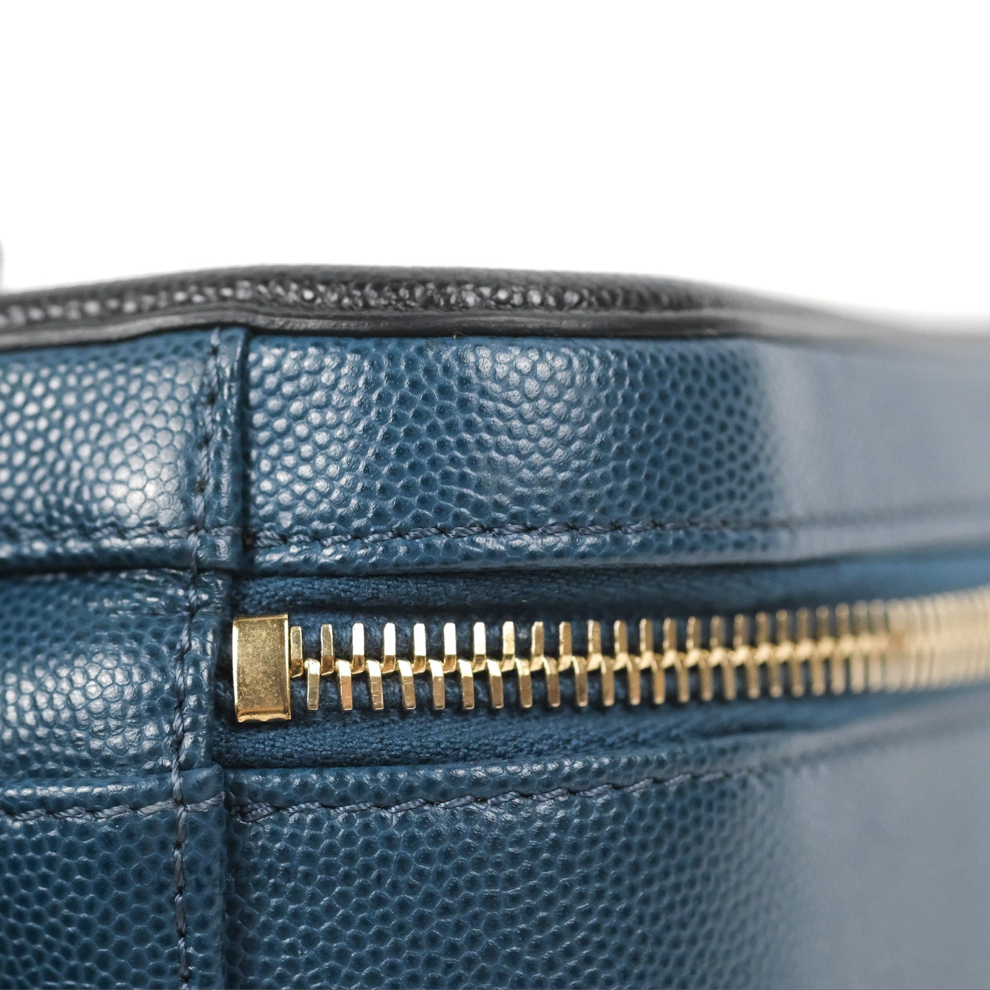 Chanel Quilted Medium CC Filigree Vanity Case Navy Black Caviar Aged Gold Hardware