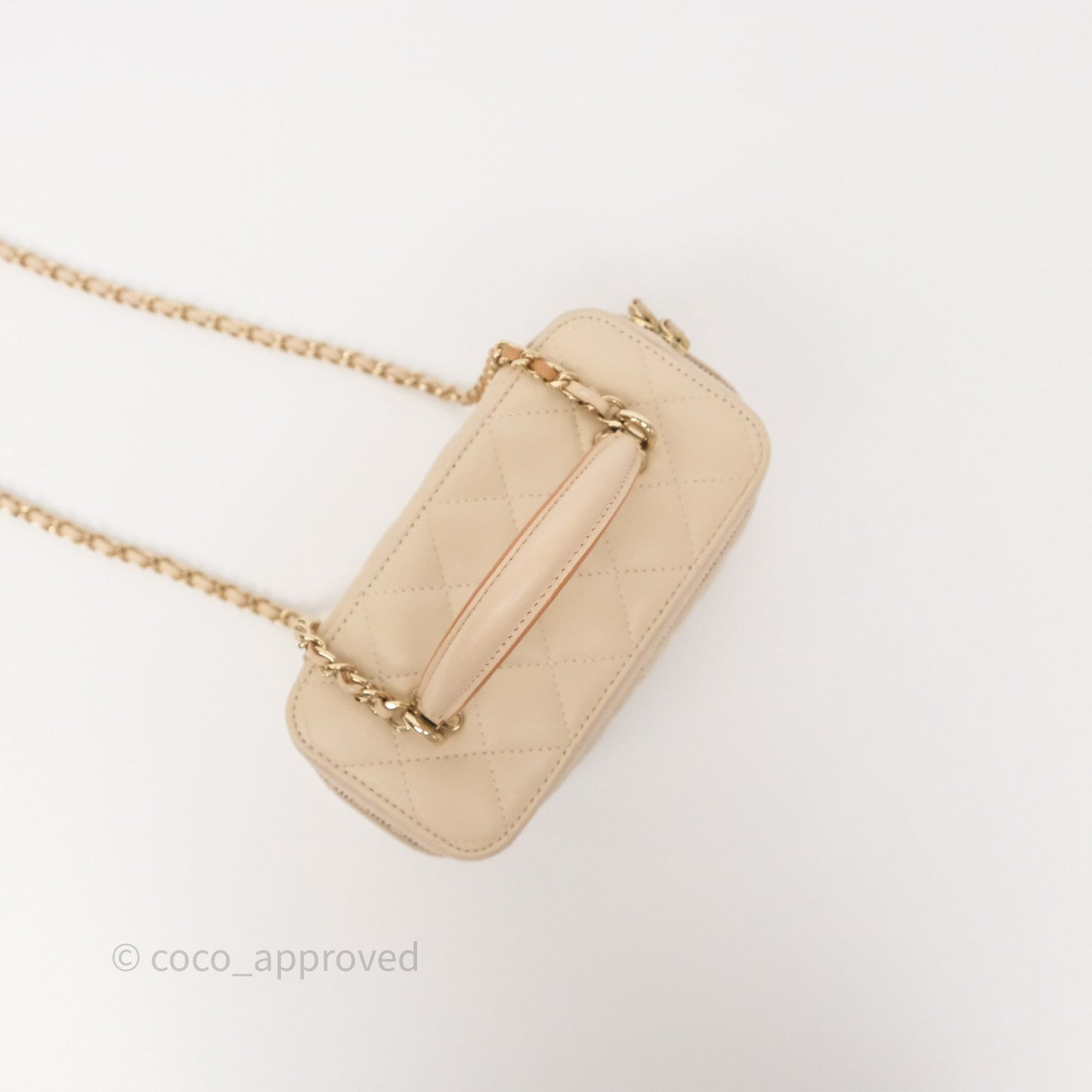 Chanel Vanity Rectangular Top Handle Ecru/Beige Lambskin Gold Hardware 23P