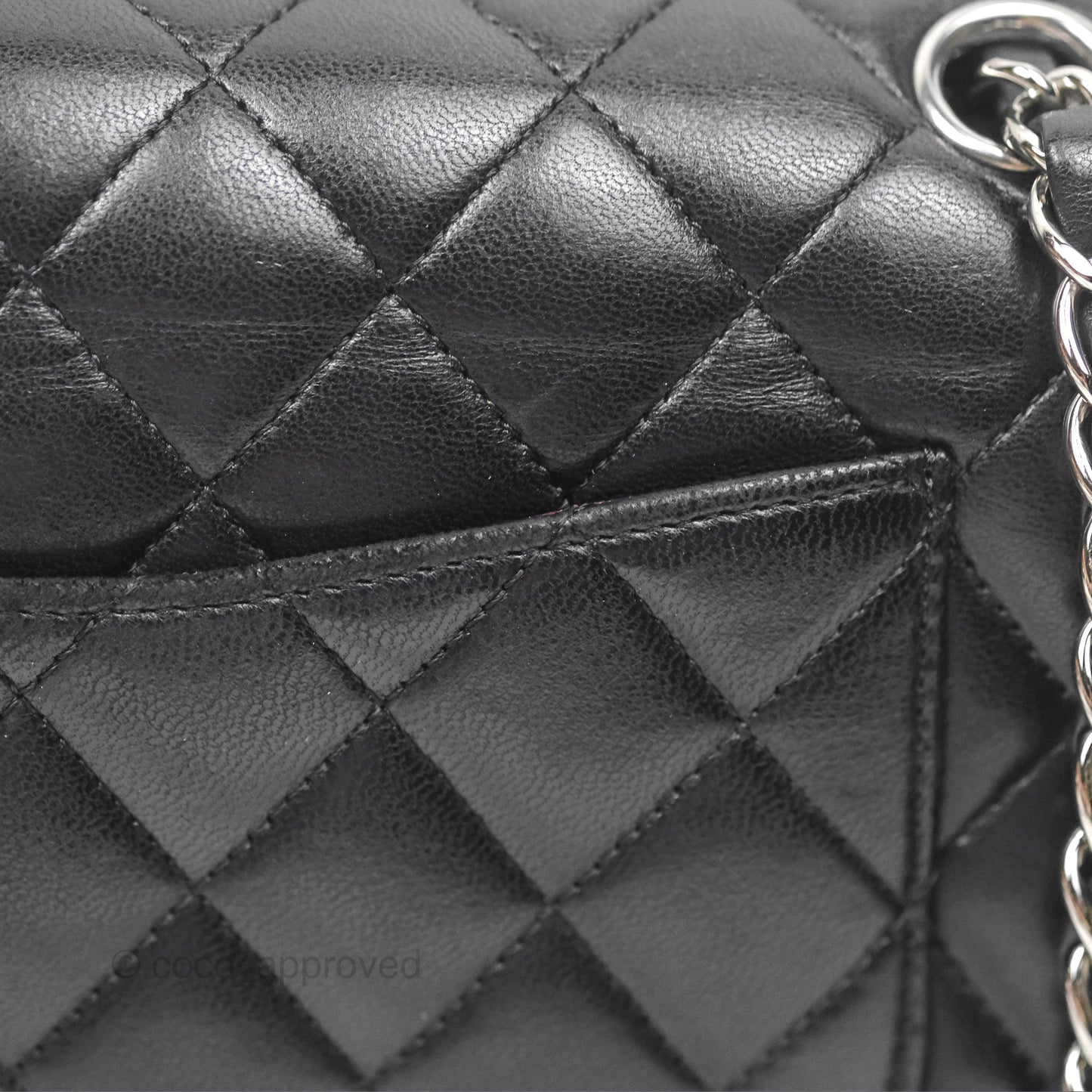 Chanel Classic M/L Medium Flap Quilted Black Lambskin Silver Hardware